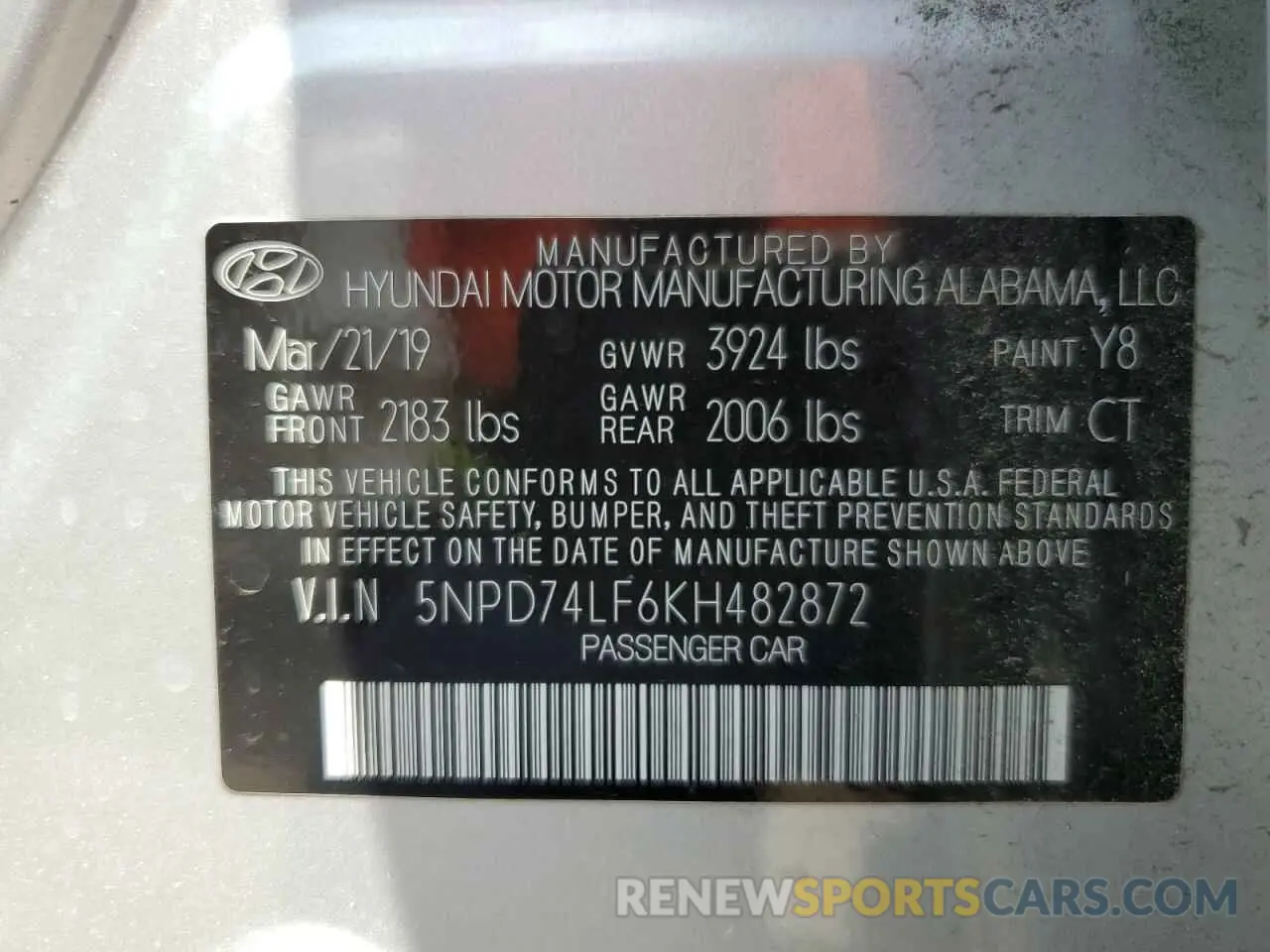 12 Фотография поврежденного автомобиля 5NPD74LF6KH482872 HYUNDAI ELANTRA 2019