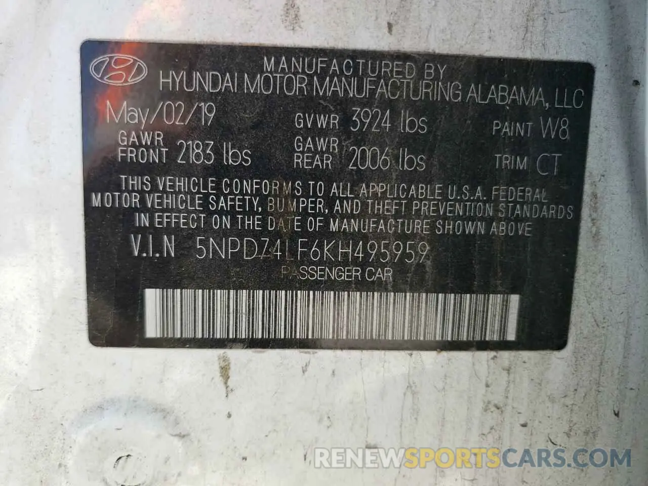 12 Фотография поврежденного автомобиля 5NPD74LF6KH495959 HYUNDAI ELANTRA 2019