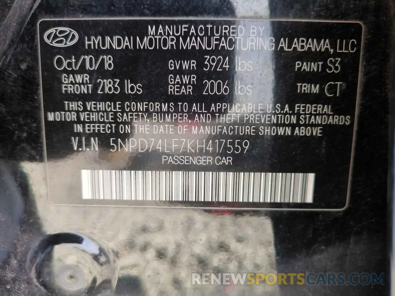 13 Photograph of a damaged car 5NPD74LF7KH417559 HYUNDAI ELANTRA 2019