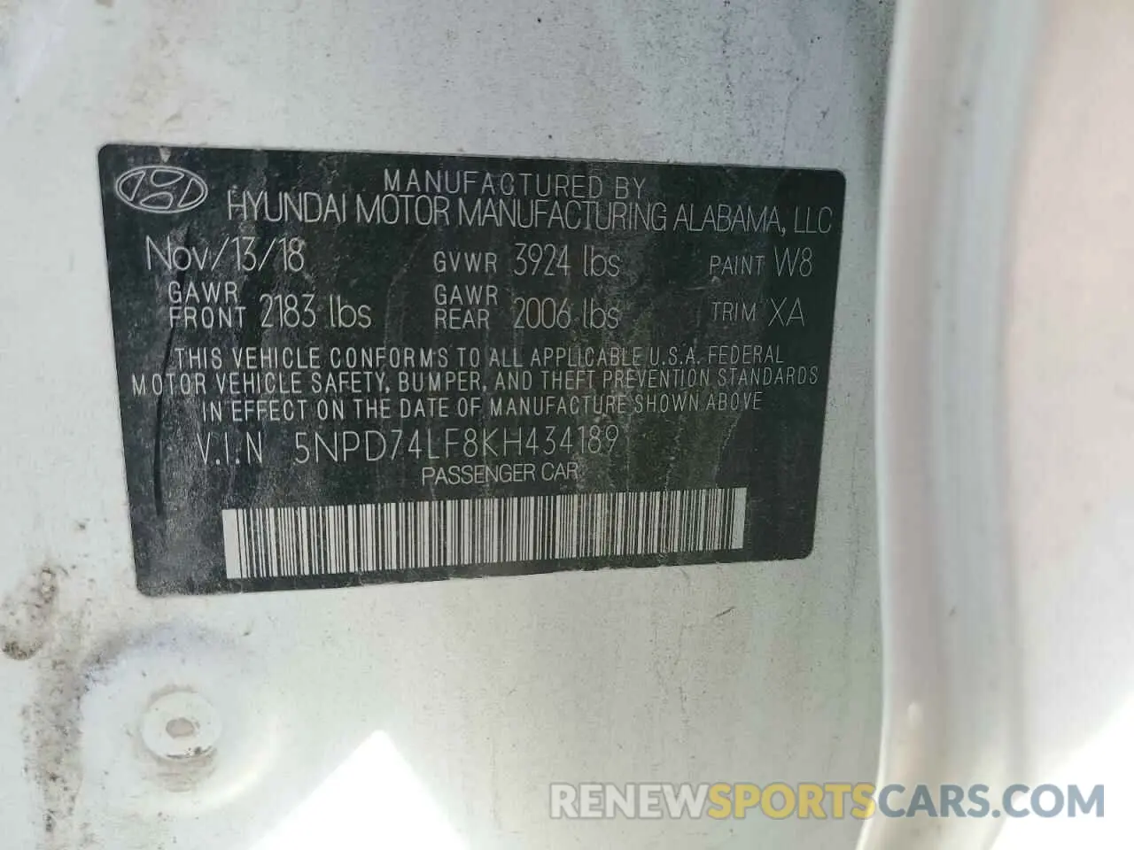 12 Photograph of a damaged car 5NPD74LF8KH434189 HYUNDAI ELANTRA 2019