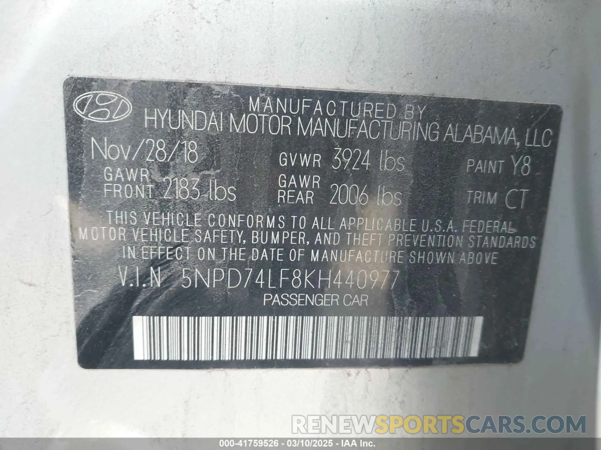 9 Фотография поврежденного автомобиля 5NPD74LF8KH440977 HYUNDAI ELANTRA 2019
