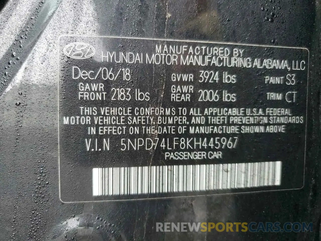 15 Фотография поврежденного автомобиля 5NPD74LF8KH445967 HYUNDAI ELANTRA 2019