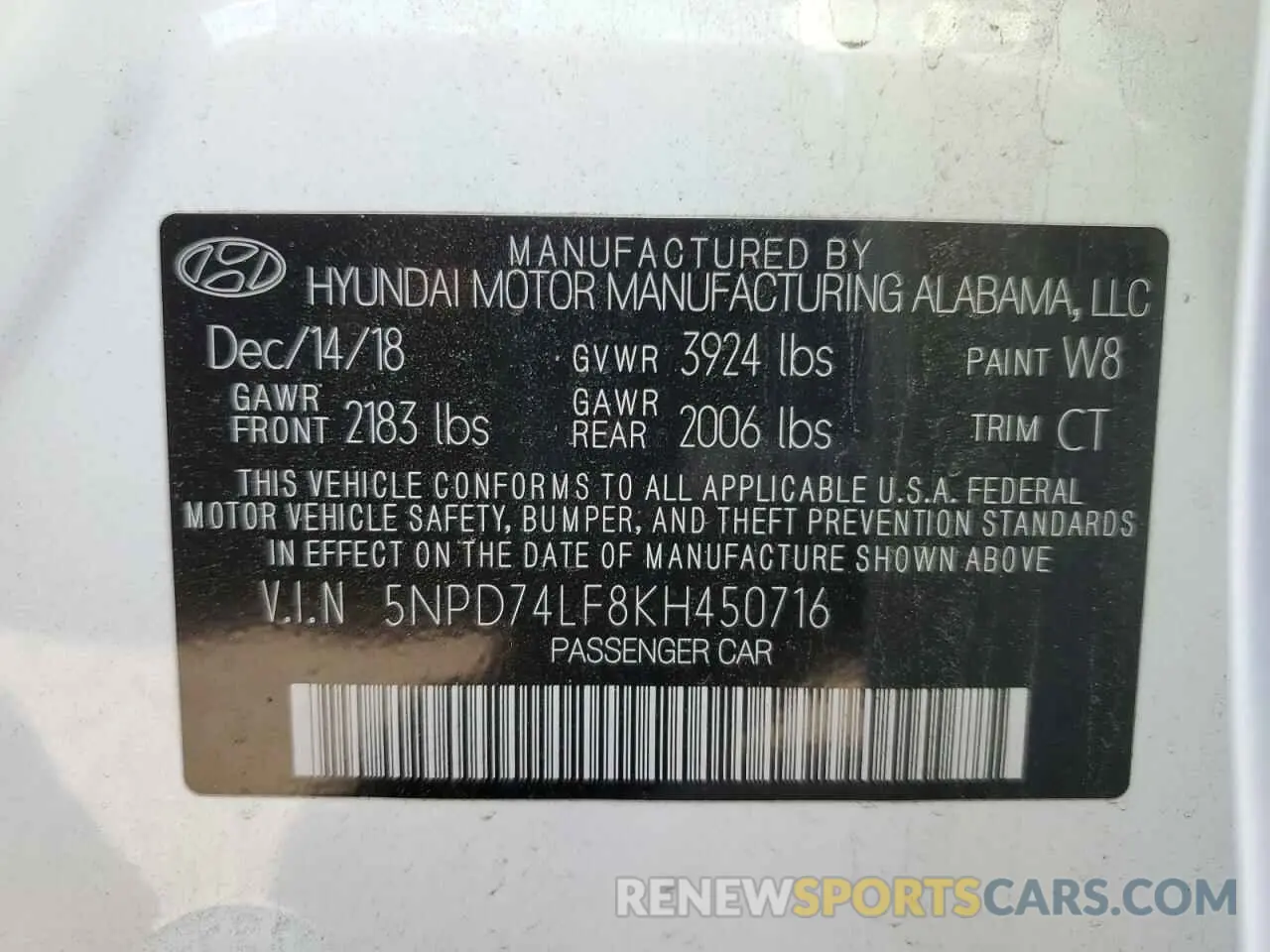 14 Фотография поврежденного автомобиля 5NPD74LF8KH450716 HYUNDAI ELANTRA 2019