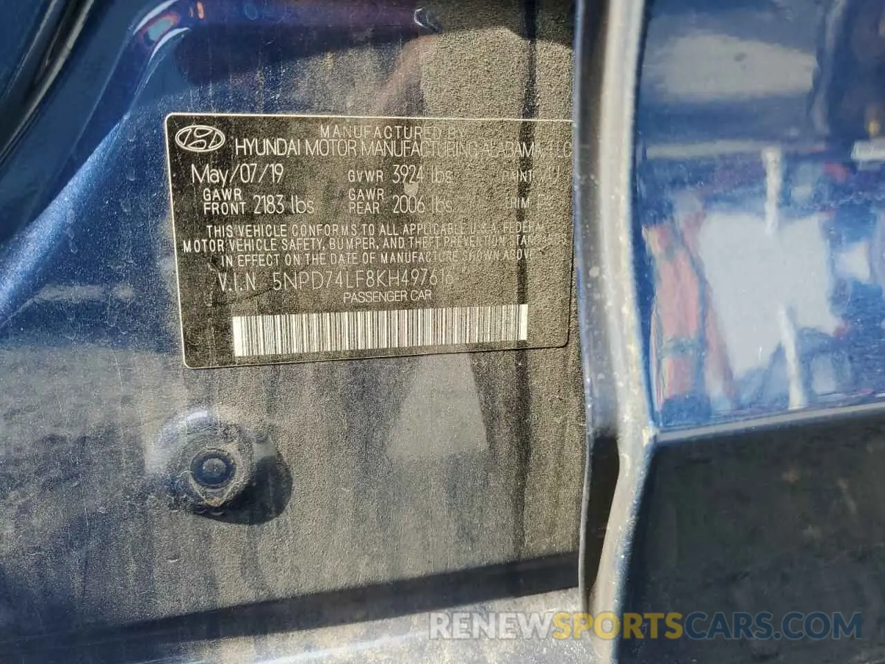 12 Photograph of a damaged car 5NPD74LF8KH497616 HYUNDAI ELANTRA 2019