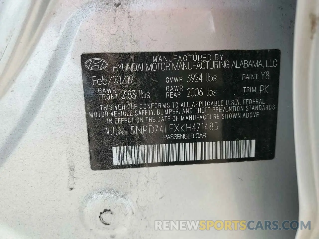 12 Photograph of a damaged car 5NPD74LFXKH471485 HYUNDAI ELANTRA 2019