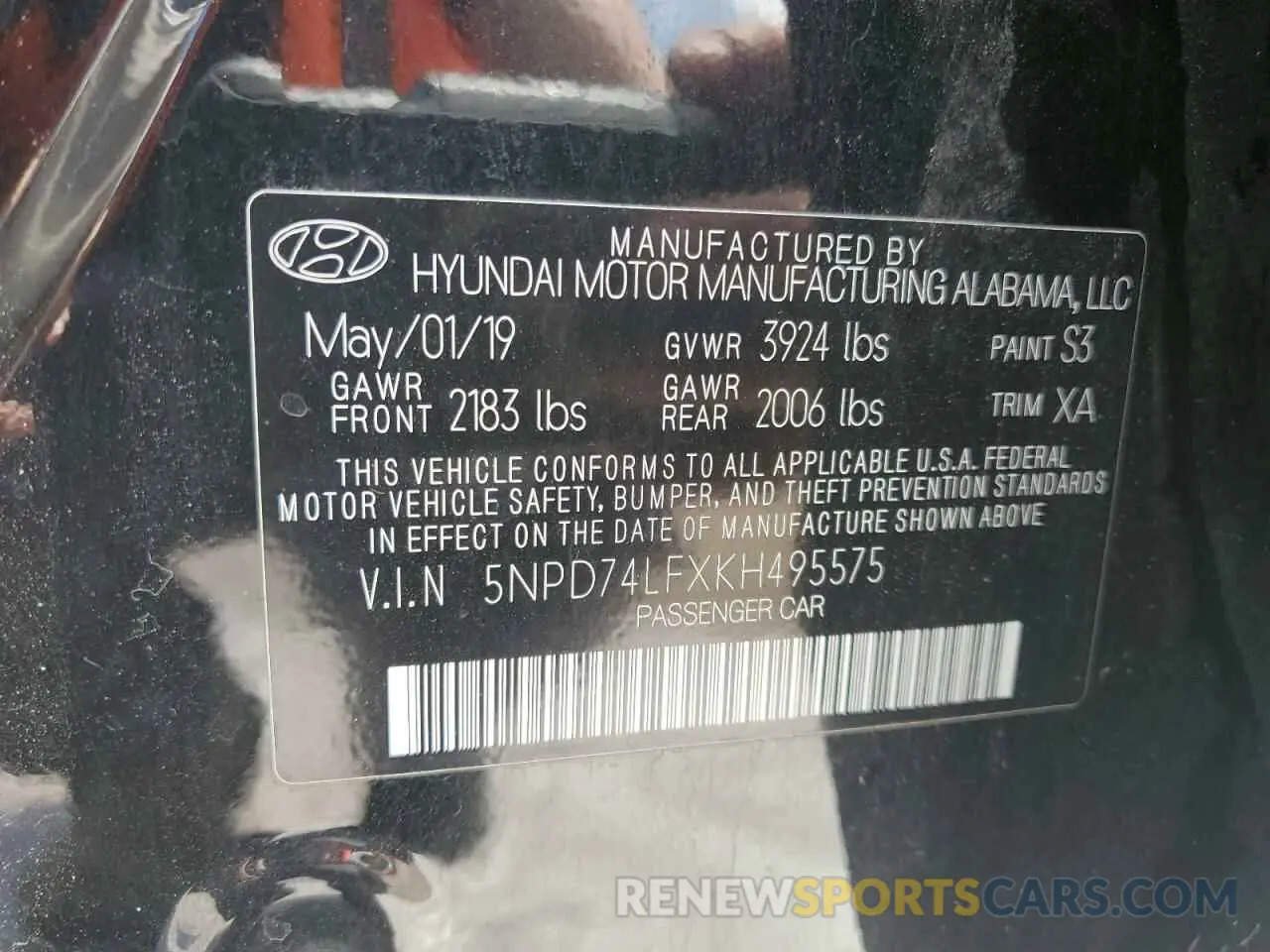 13 Photograph of a damaged car 5NPD74LFXKH495575 HYUNDAI ELANTRA 2019