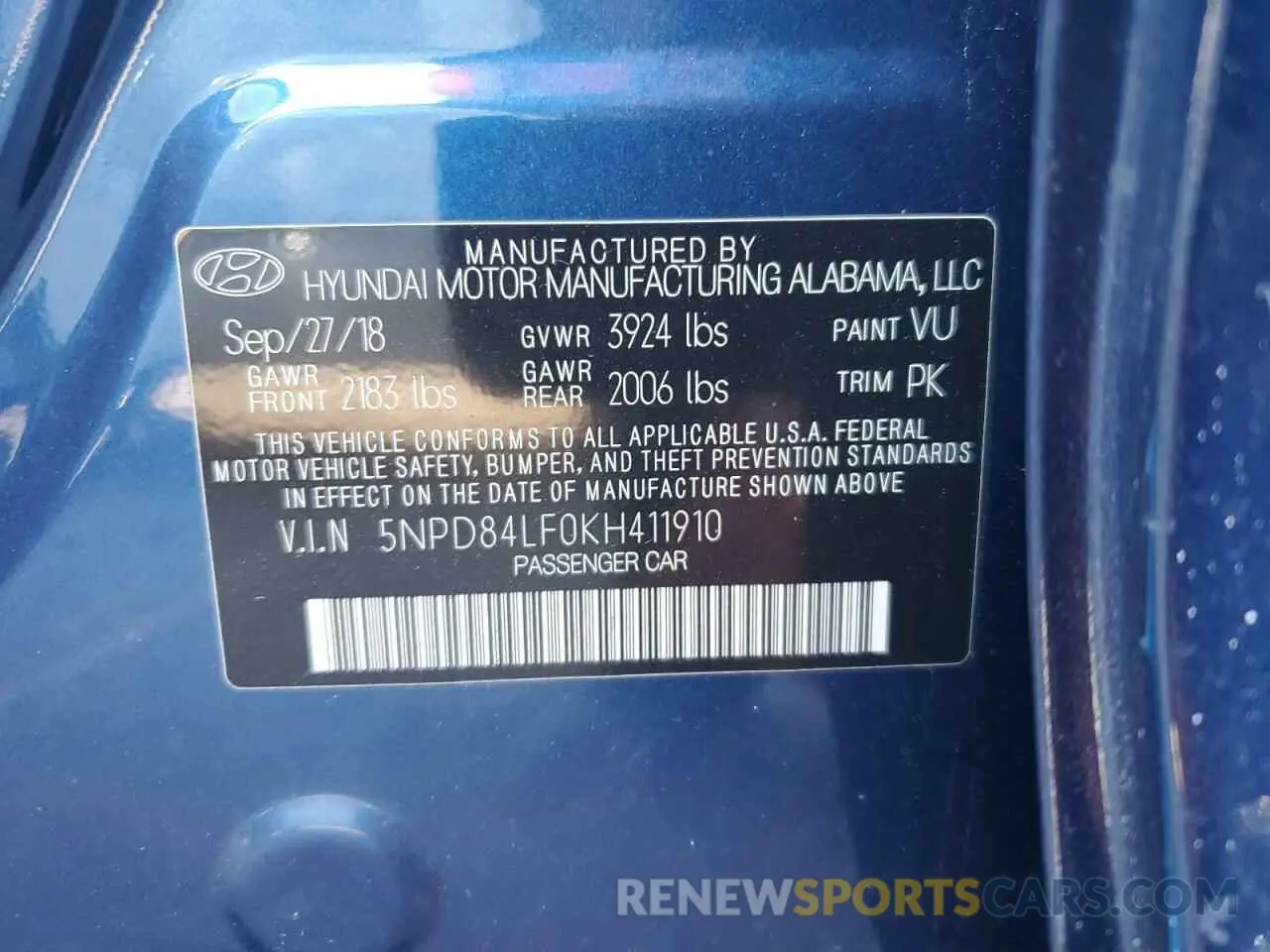 12 Photograph of a damaged car 5NPD84LF0KH411910 HYUNDAI ELANTRA 2019
