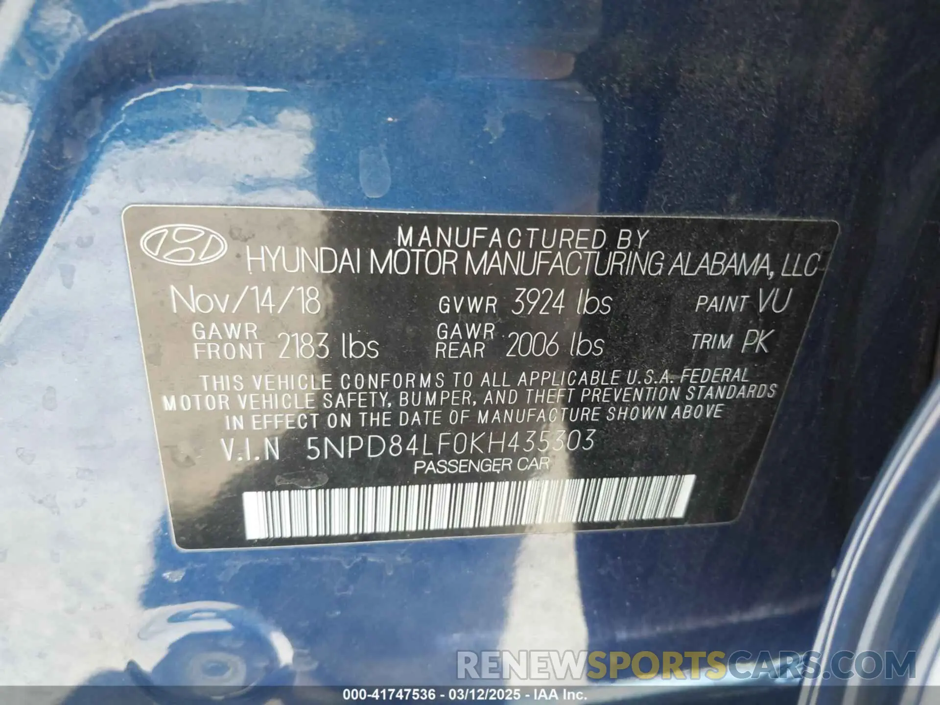 9 Фотография поврежденного автомобиля 5NPD84LF0KH435303 HYUNDAI ELANTRA 2019