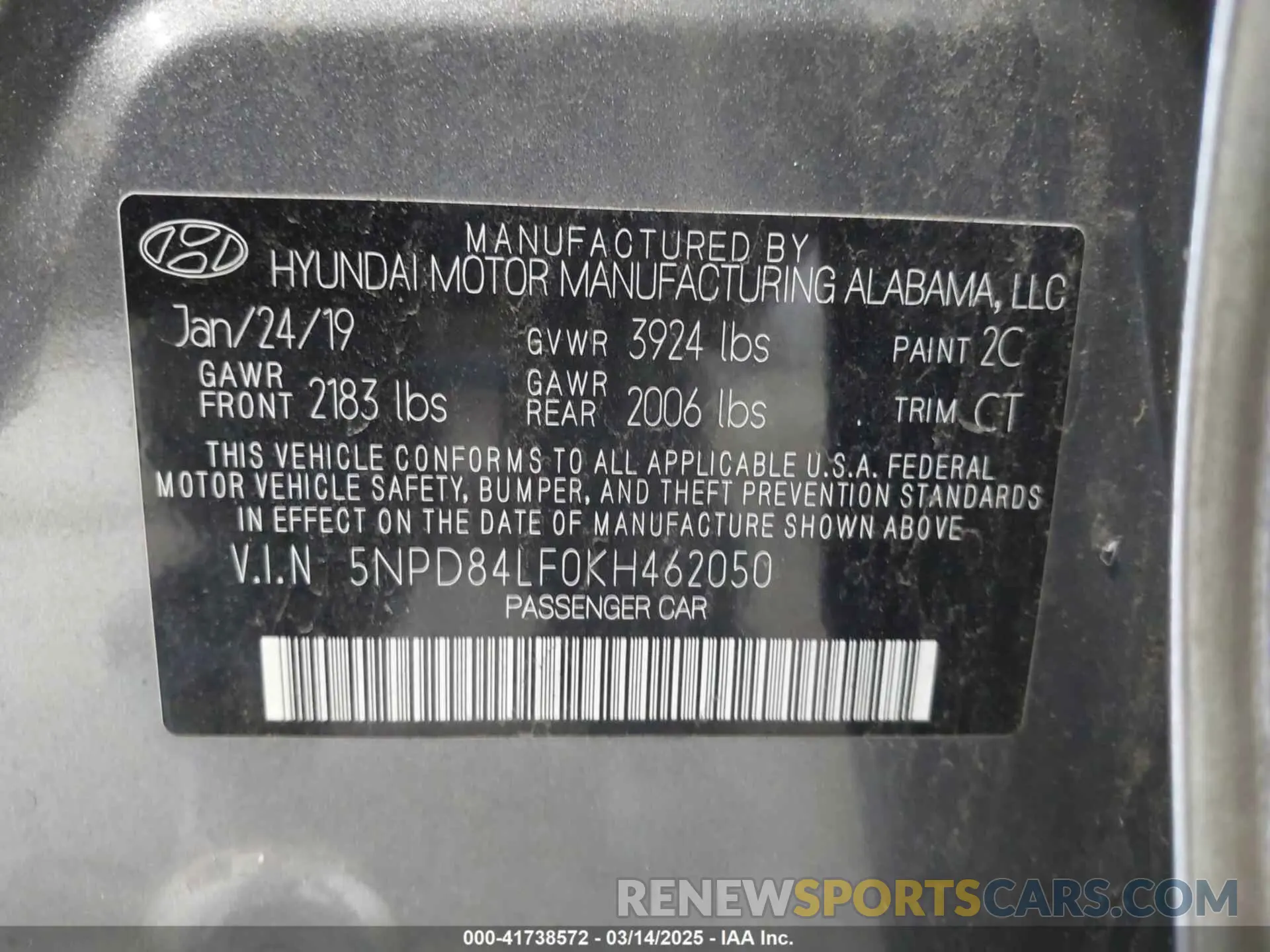 9 Photograph of a damaged car 5NPD84LF0KH462050 HYUNDAI ELANTRA 2019