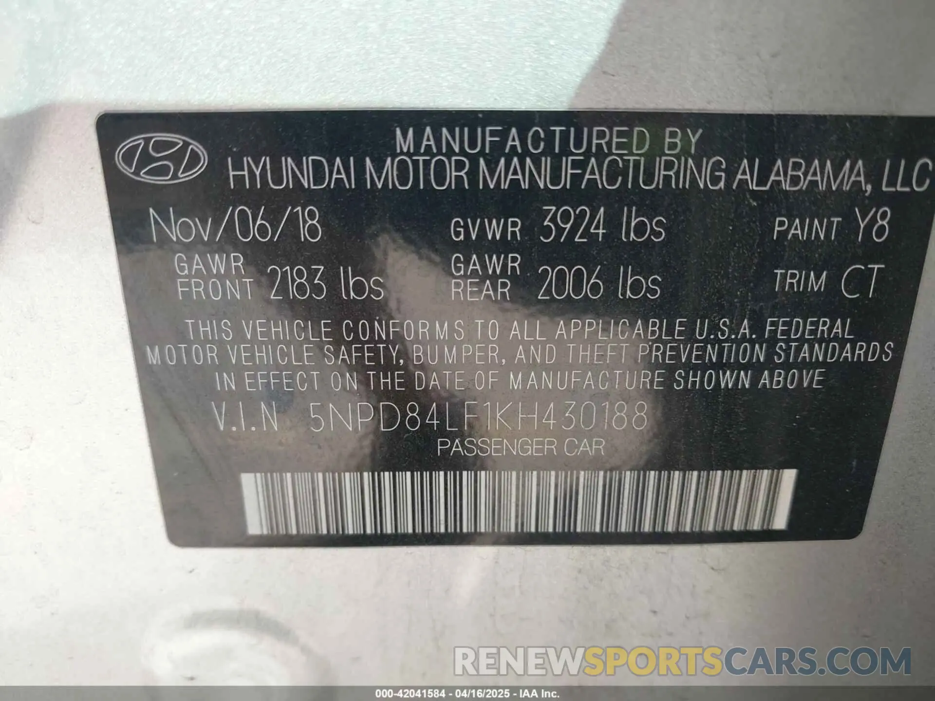 9 Photograph of a damaged car 5NPD84LF1KH430188 HYUNDAI ELANTRA 2019