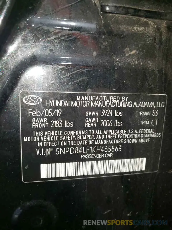 12 Photograph of a damaged car 5NPD84LF1KH465863 HYUNDAI ELANTRA 2019