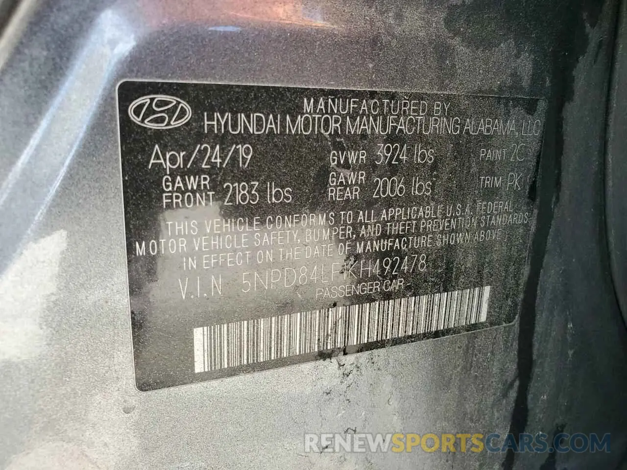 13 Photograph of a damaged car 5NPD84LF1KH492478 HYUNDAI ELANTRA 2019