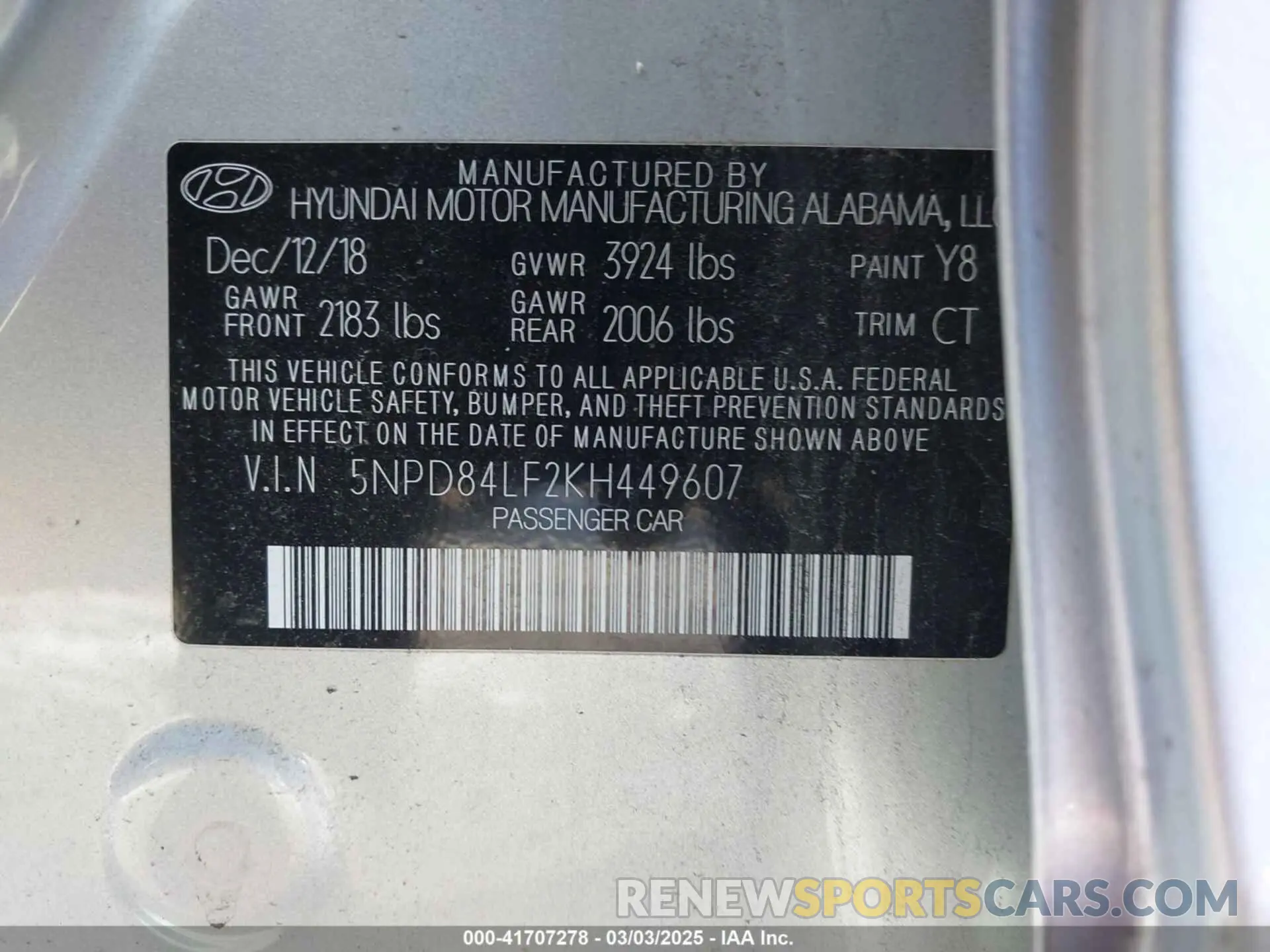 9 Photograph of a damaged car 5NPD84LF2KH449607 HYUNDAI ELANTRA 2019