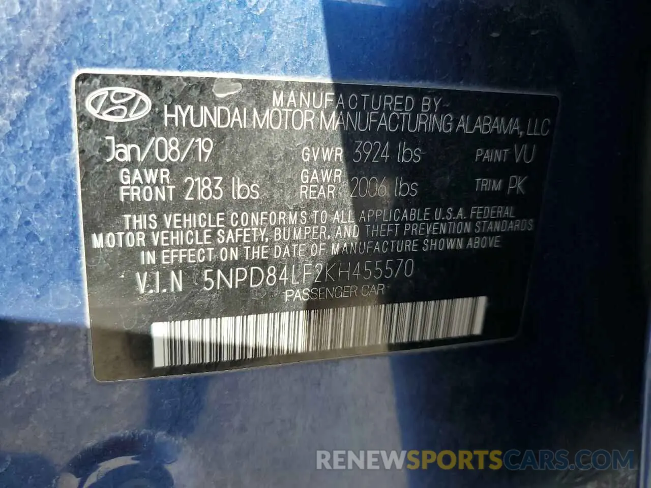 12 Photograph of a damaged car 5NPD84LF2KH455570 HYUNDAI ELANTRA 2019