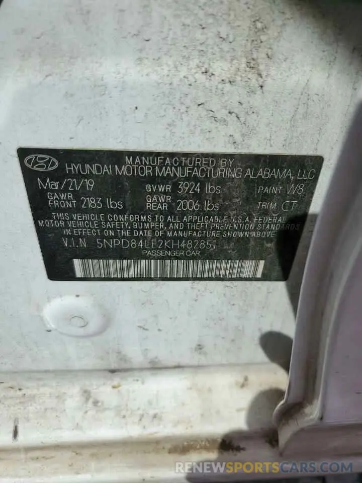 12 Фотография поврежденного автомобиля 5NPD84LF2KH482851 HYUNDAI ELANTRA 2019