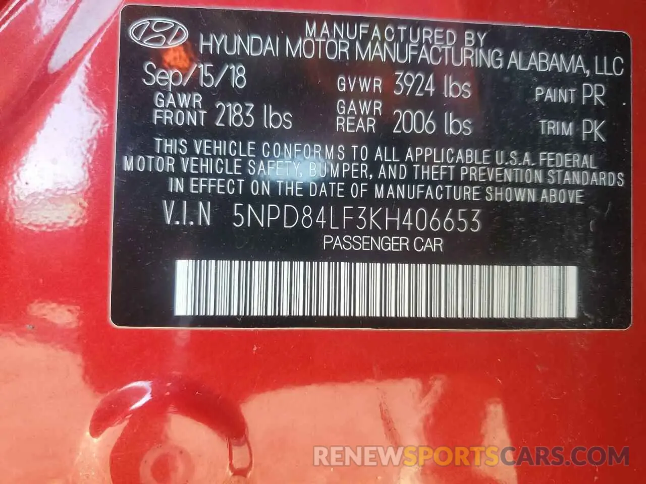 14 Photograph of a damaged car 5NPD84LF3KH406653 HYUNDAI ELANTRA 2019