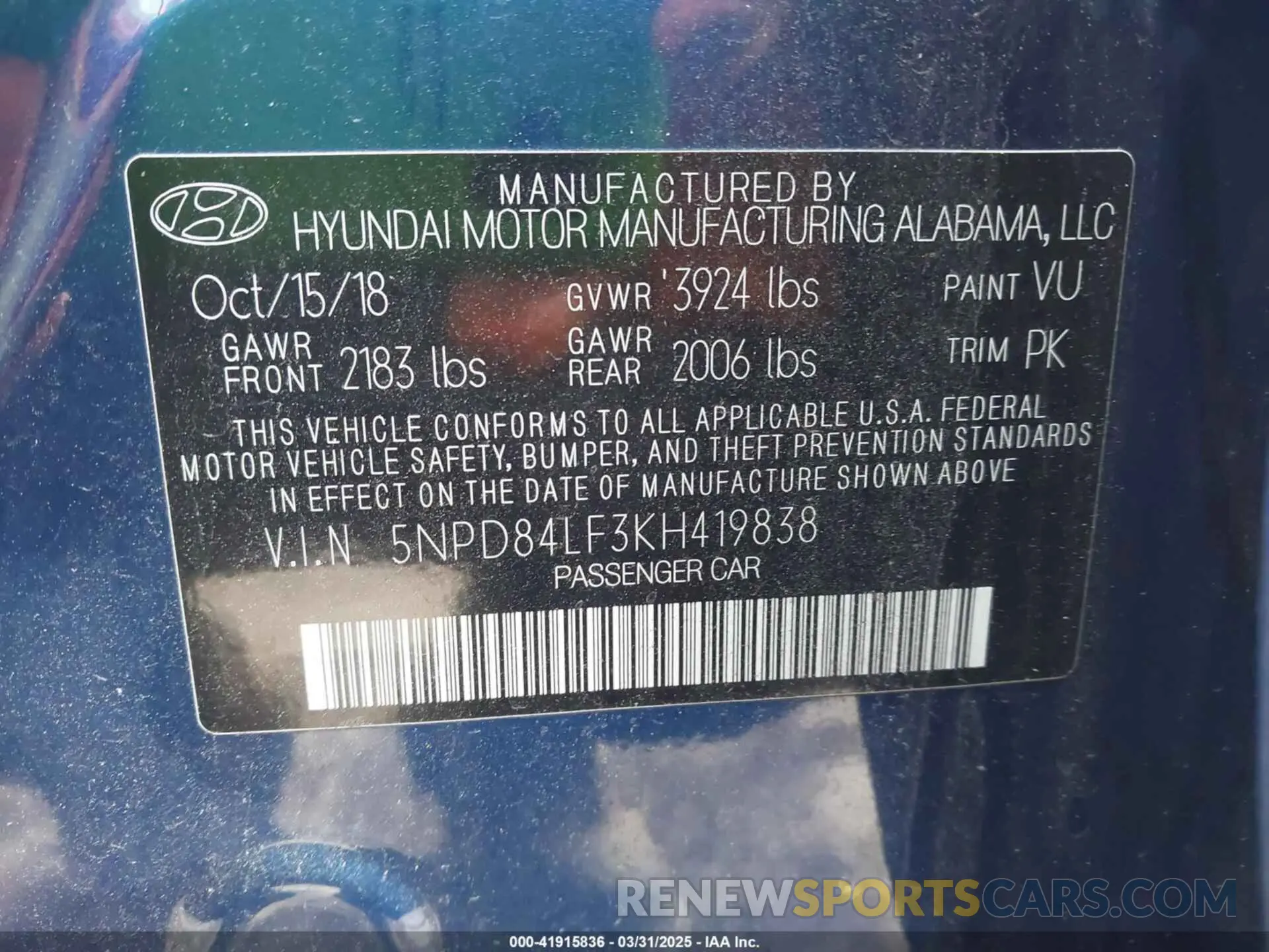 9 Фотография поврежденного автомобиля 5NPD84LF3KH419838 HYUNDAI ELANTRA 2019