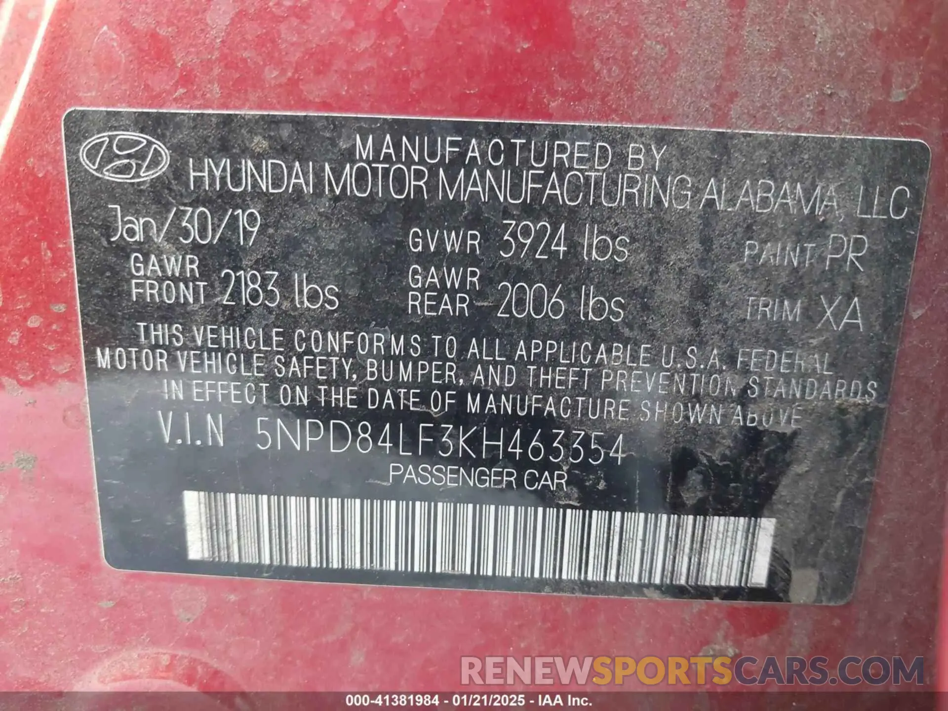 9 Photograph of a damaged car 5NPD84LF3KH463354 HYUNDAI ELANTRA 2019