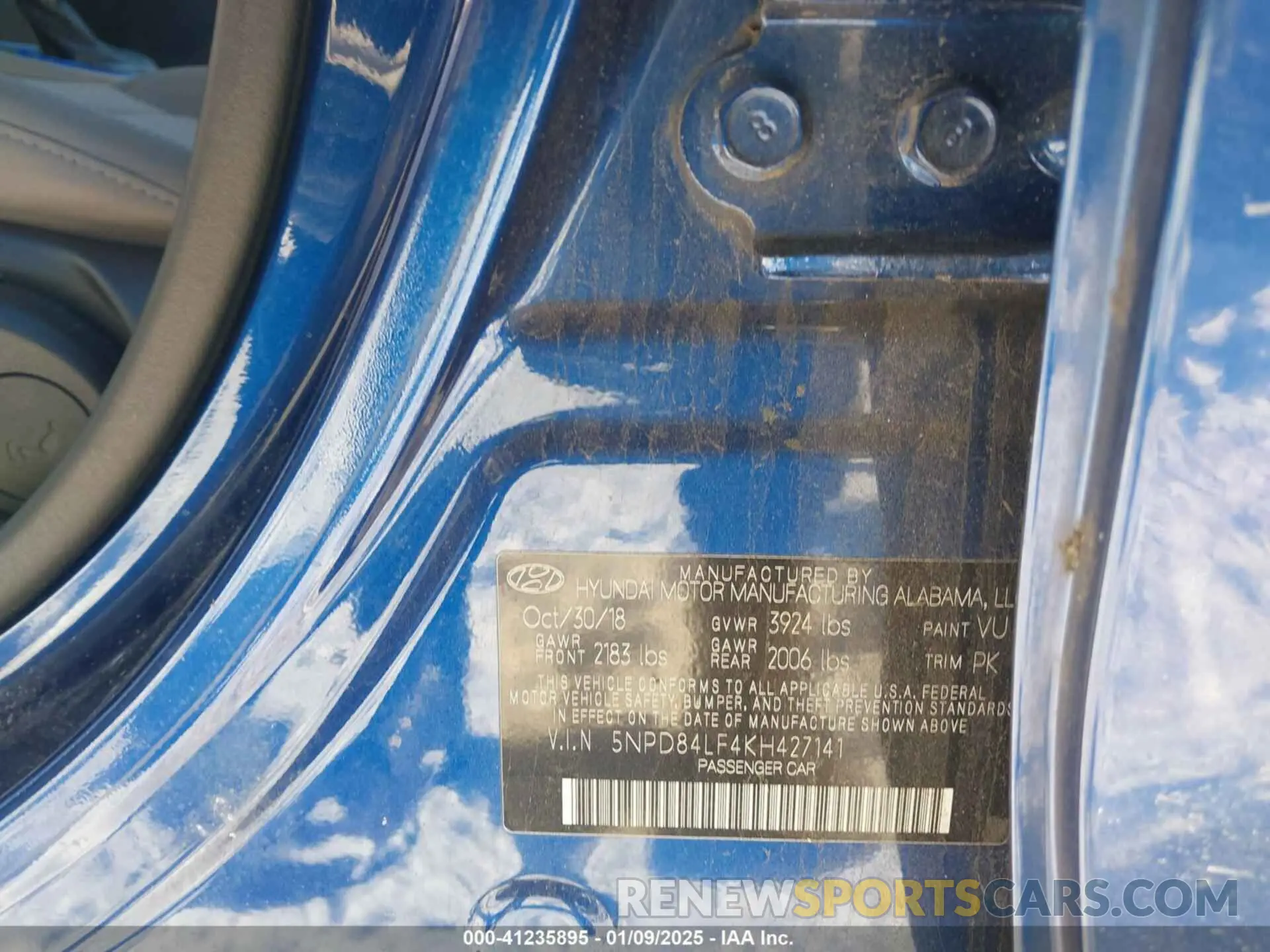 9 Photograph of a damaged car 5NPD84LF4KH427141 HYUNDAI ELANTRA 2019