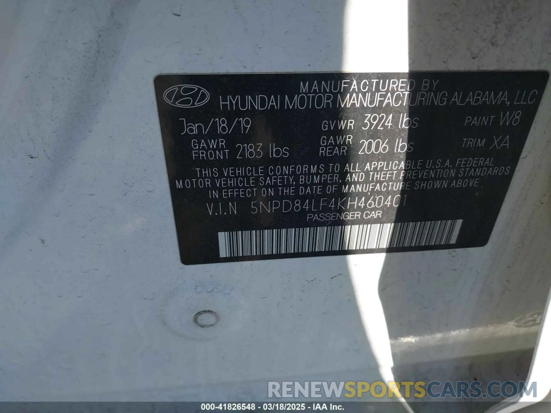 9 Photograph of a damaged car 5NPD84LF4KH460401 HYUNDAI ELANTRA 2019