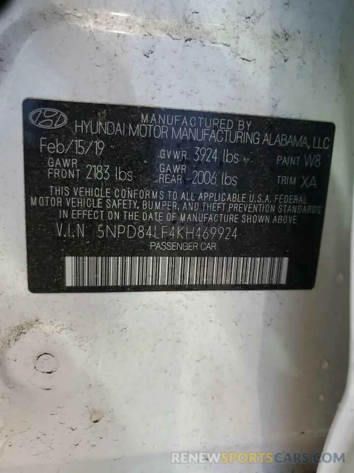 12 Photograph of a damaged car 5NPD84LF4KH469924 HYUNDAI ELANTRA 2019