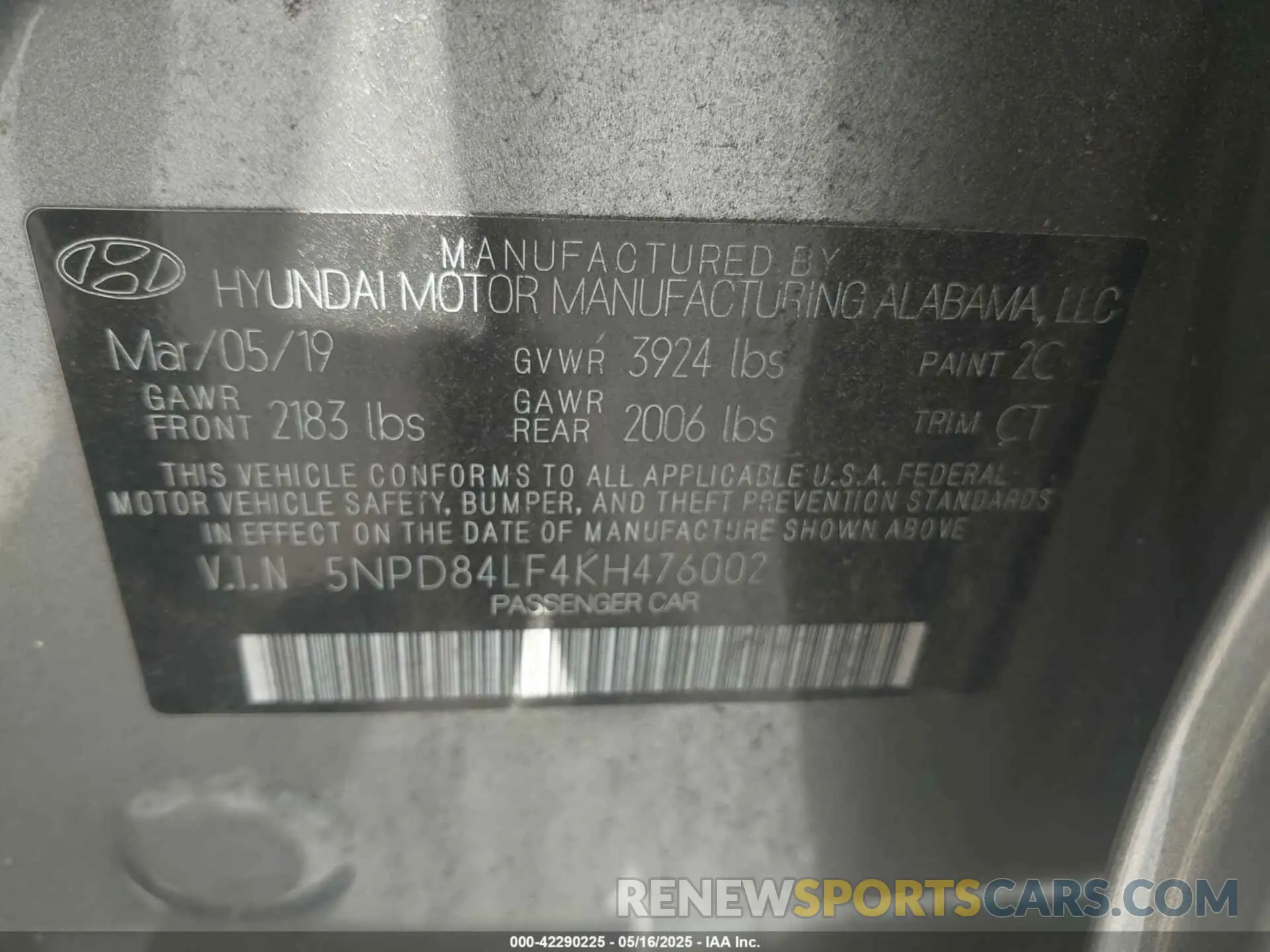 9 Фотография поврежденного автомобиля 5NPD84LF4KH476002 HYUNDAI ELANTRA 2019
