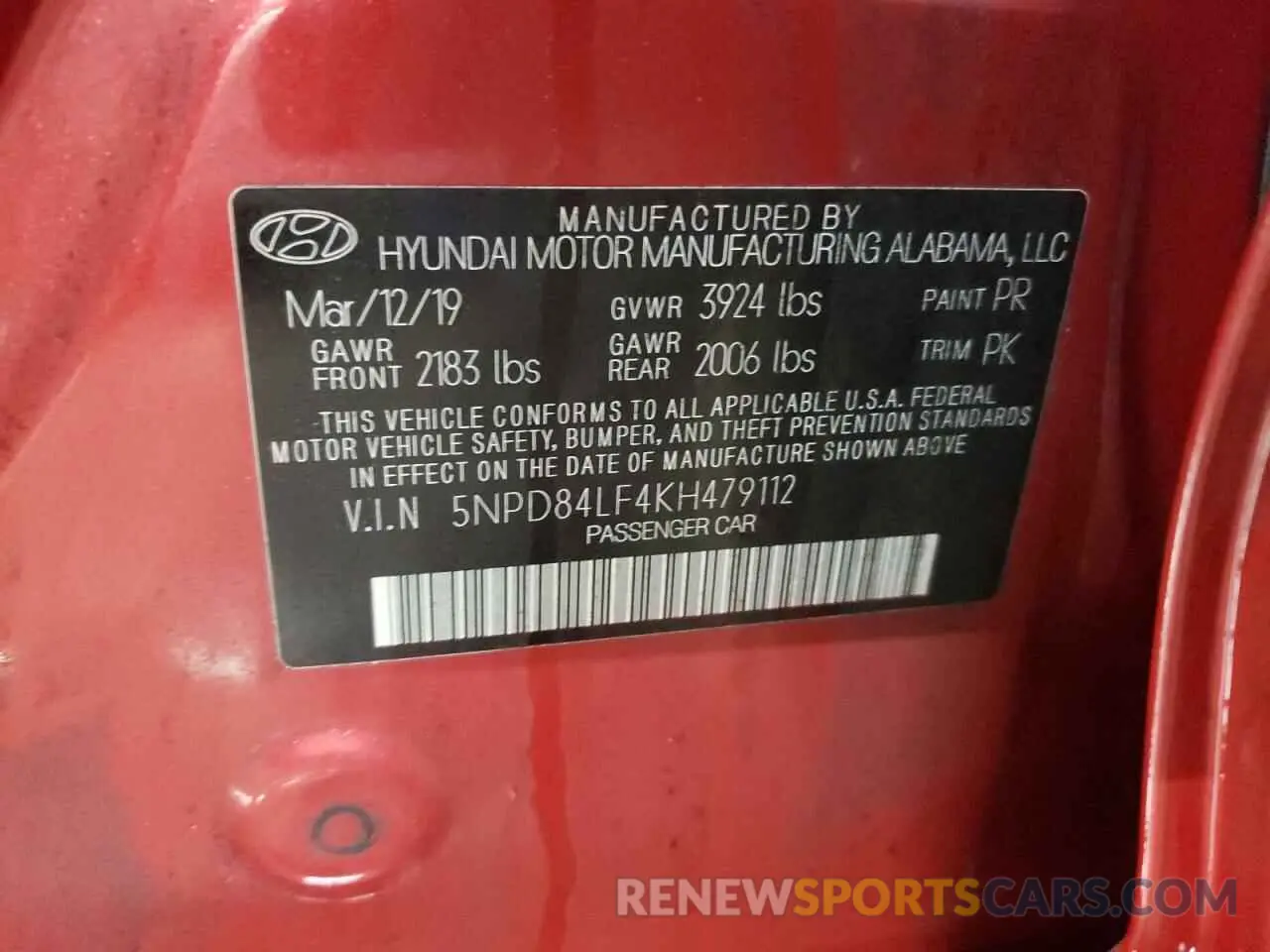 12 Фотография поврежденного автомобиля 5NPD84LF4KH479112 HYUNDAI ELANTRA 2019