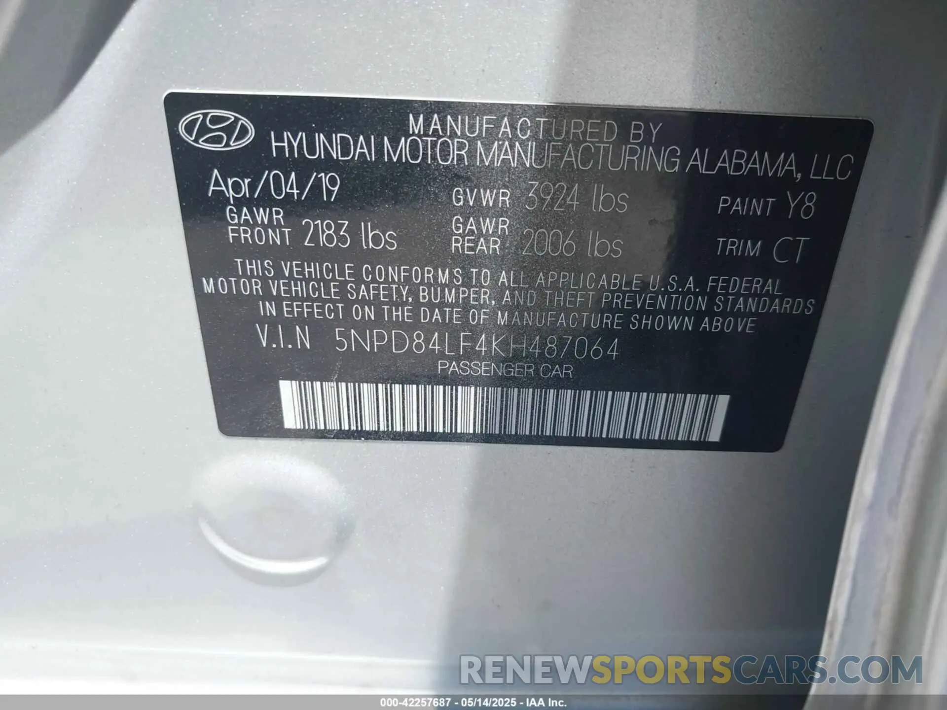 9 Photograph of a damaged car 5NPD84LF4KH487064 HYUNDAI ELANTRA 2019