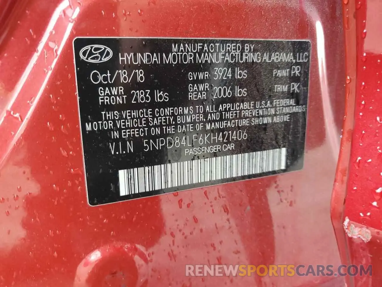 12 Photograph of a damaged car 5NPD84LF6KH421406 HYUNDAI ELANTRA 2019