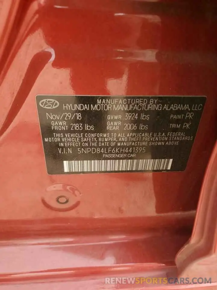 12 Photograph of a damaged car 5NPD84LF6KH441395 HYUNDAI ELANTRA 2019