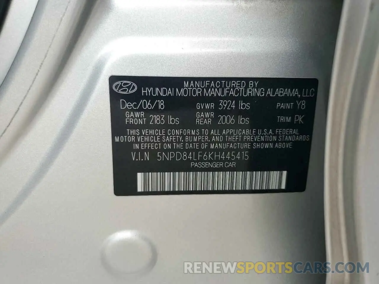 13 Photograph of a damaged car 5NPD84LF6KH445415 HYUNDAI ELANTRA 2019