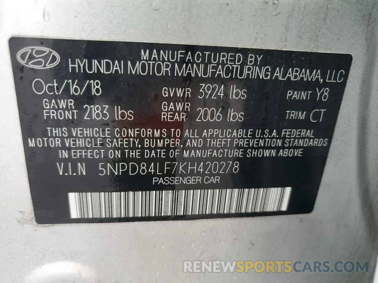 12 Фотография поврежденного автомобиля 5NPD84LF7KH420278 HYUNDAI ELANTRA 2019