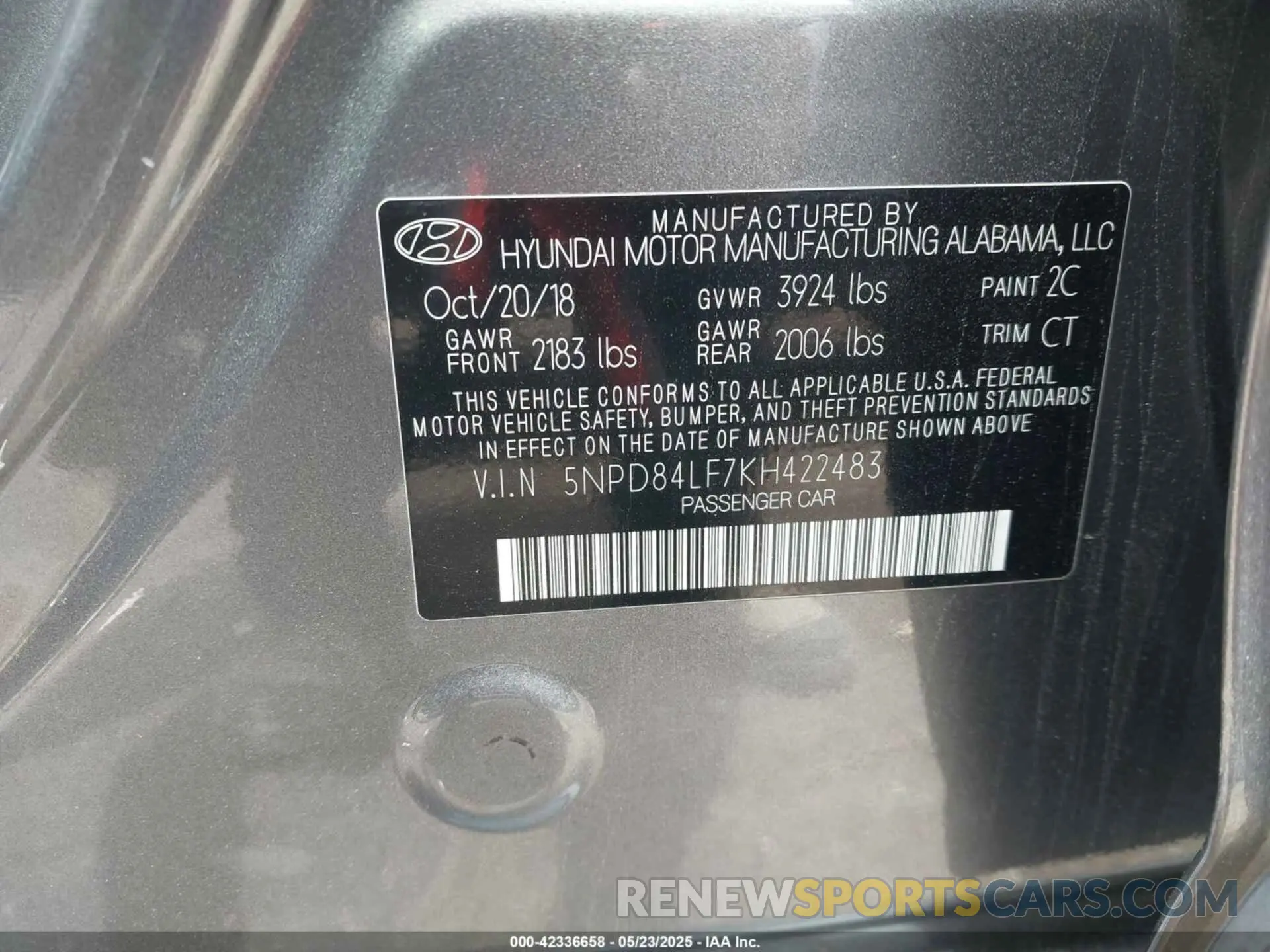 9 Фотография поврежденного автомобиля 5NPD84LF7KH422483 HYUNDAI ELANTRA 2019