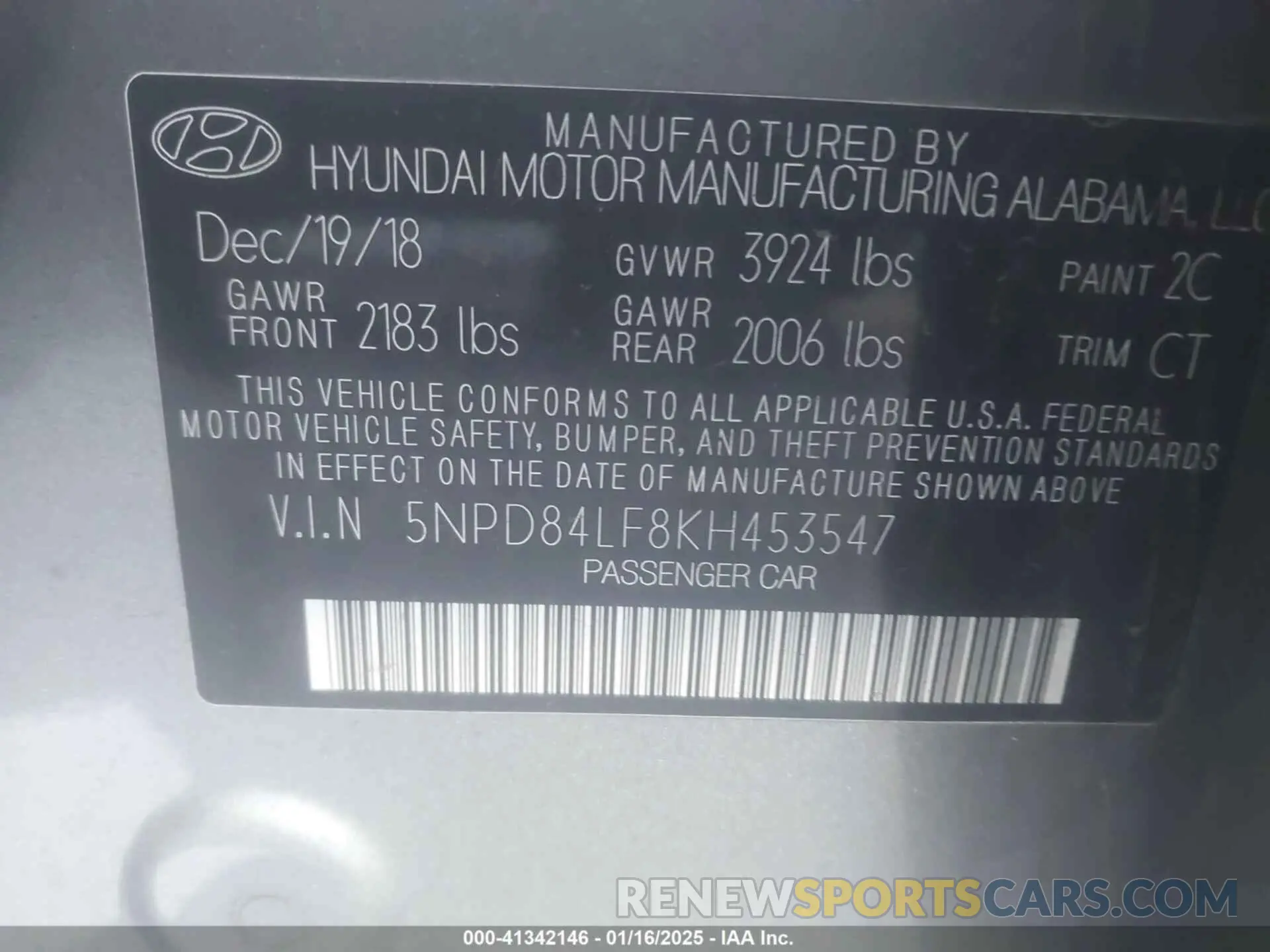 9 Photograph of a damaged car 5NPD84LF8KH453547 HYUNDAI ELANTRA 2019