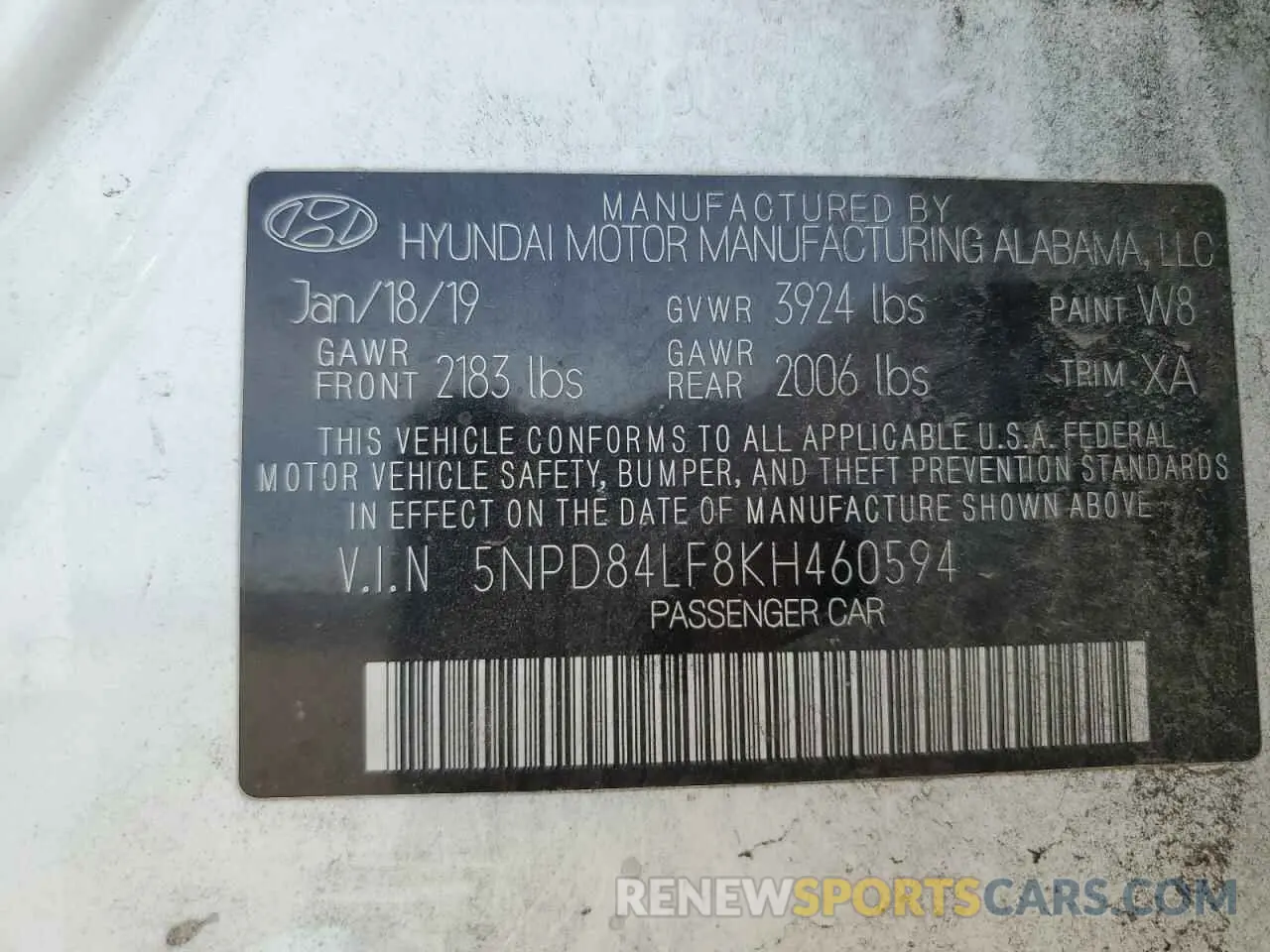 12 Photograph of a damaged car 5NPD84LF8KH460594 HYUNDAI ELANTRA 2019