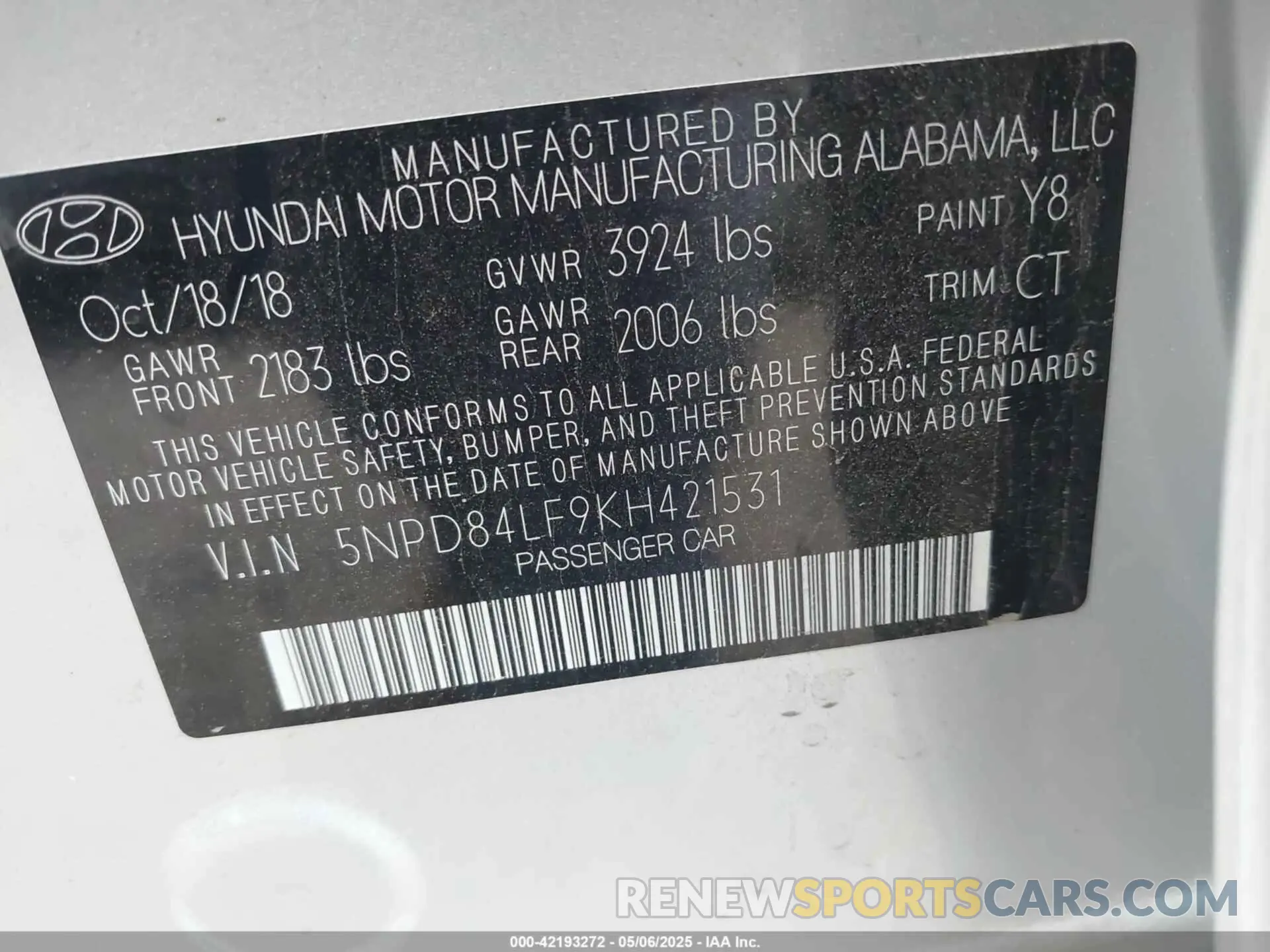 9 Photograph of a damaged car 5NPD84LF9KH421531 HYUNDAI ELANTRA 2019