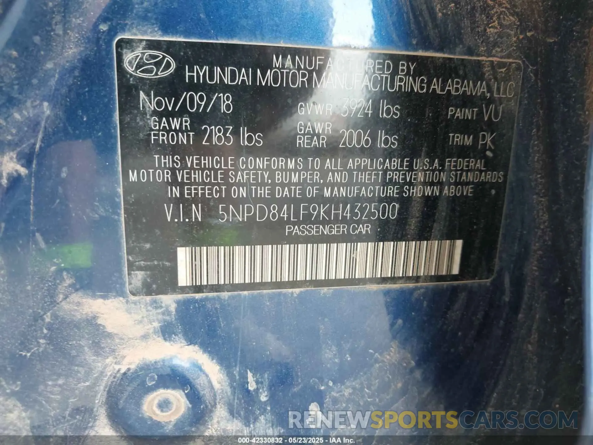 9 Photograph of a damaged car 5NPD84LF9KH432500 HYUNDAI ELANTRA 2019