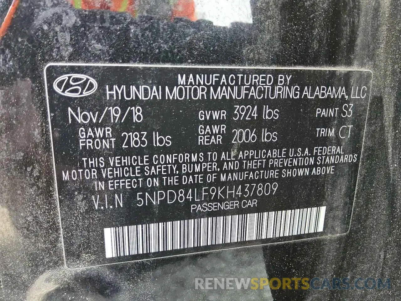 12 Photograph of a damaged car 5NPD84LF9KH437809 HYUNDAI ELANTRA 2019