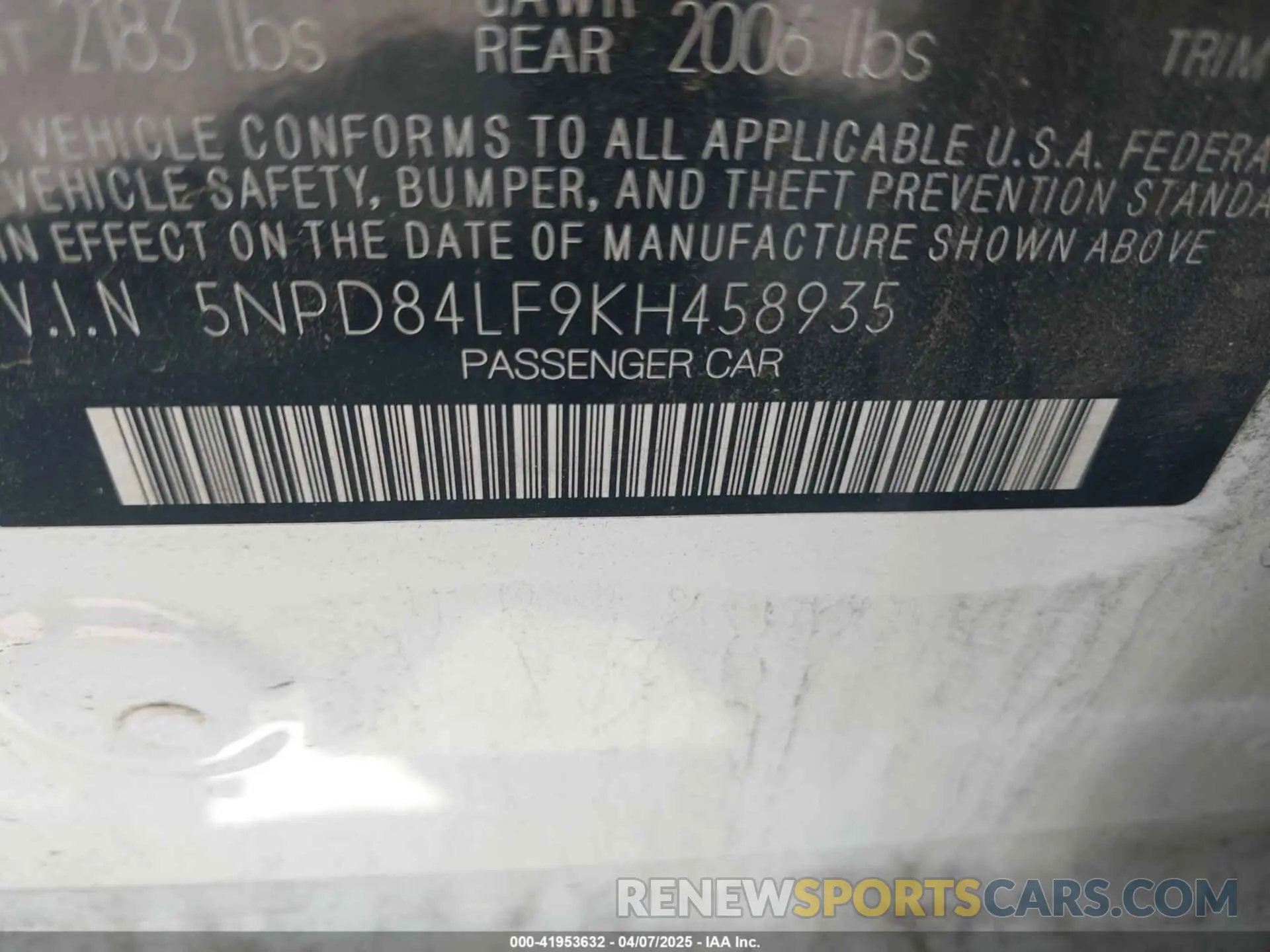 9 Фотография поврежденного автомобиля 5NPD84LF9KH458935 HYUNDAI ELANTRA 2019