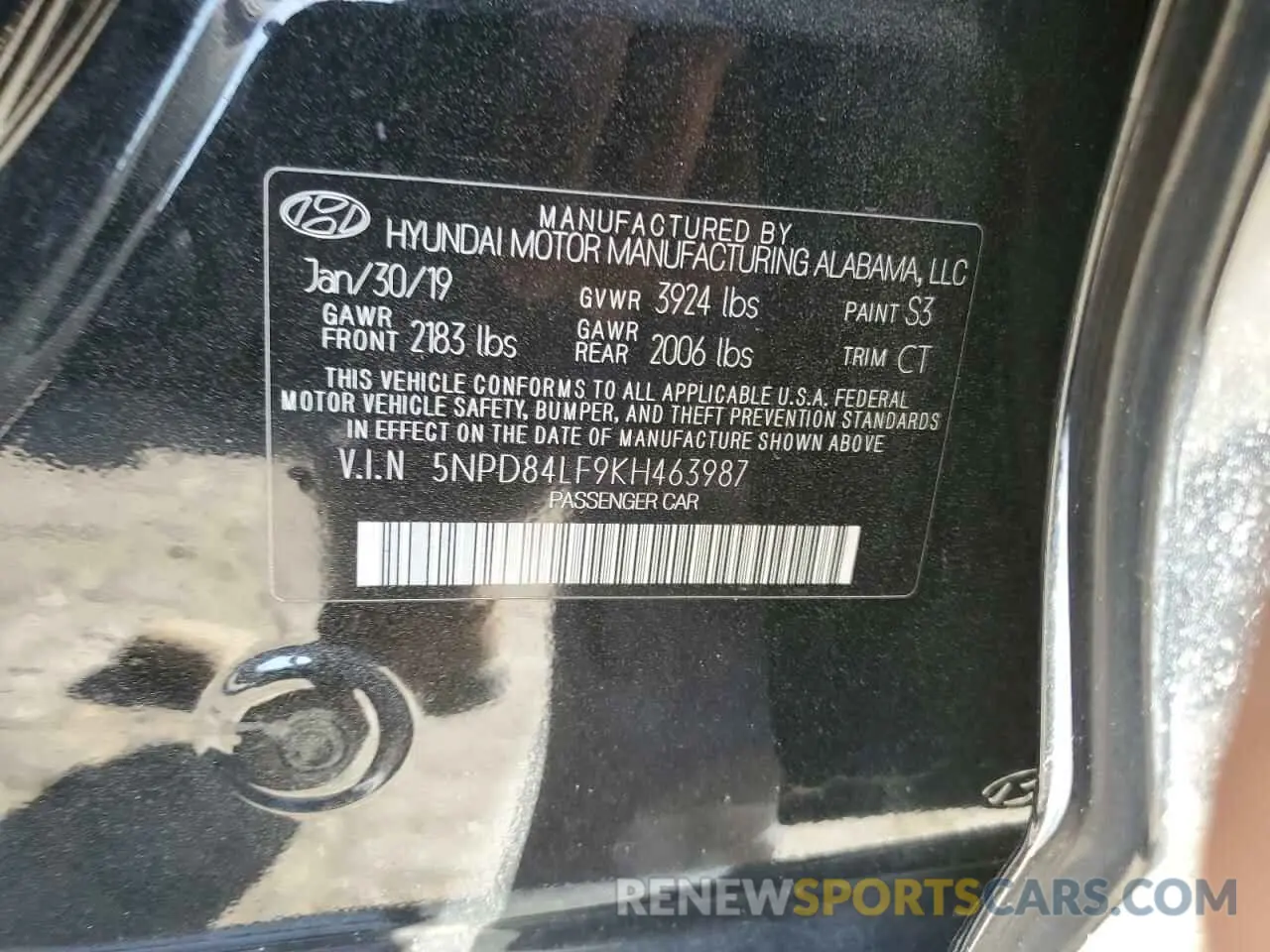 12 Photograph of a damaged car 5NPD84LF9KH463987 HYUNDAI ELANTRA 2019