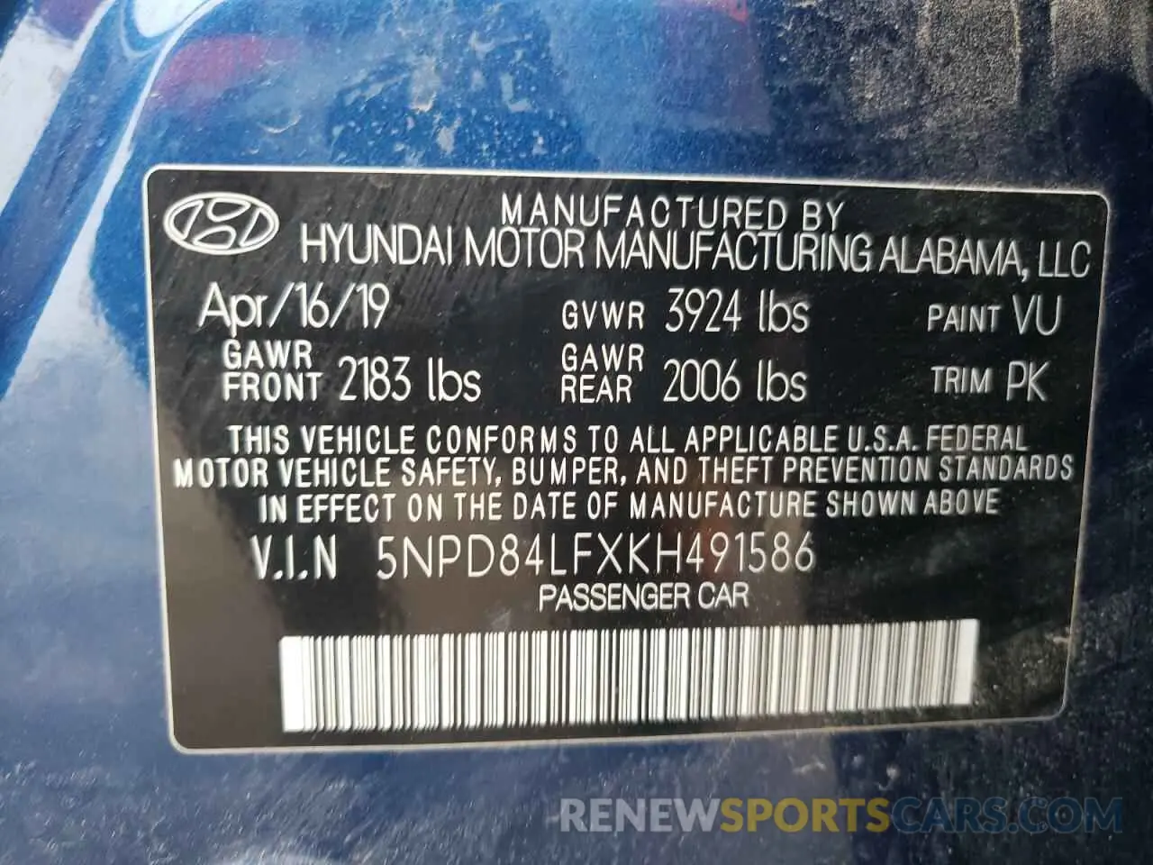 12 Photograph of a damaged car 5NPD84LFXKH491586 HYUNDAI ELANTRA 2019