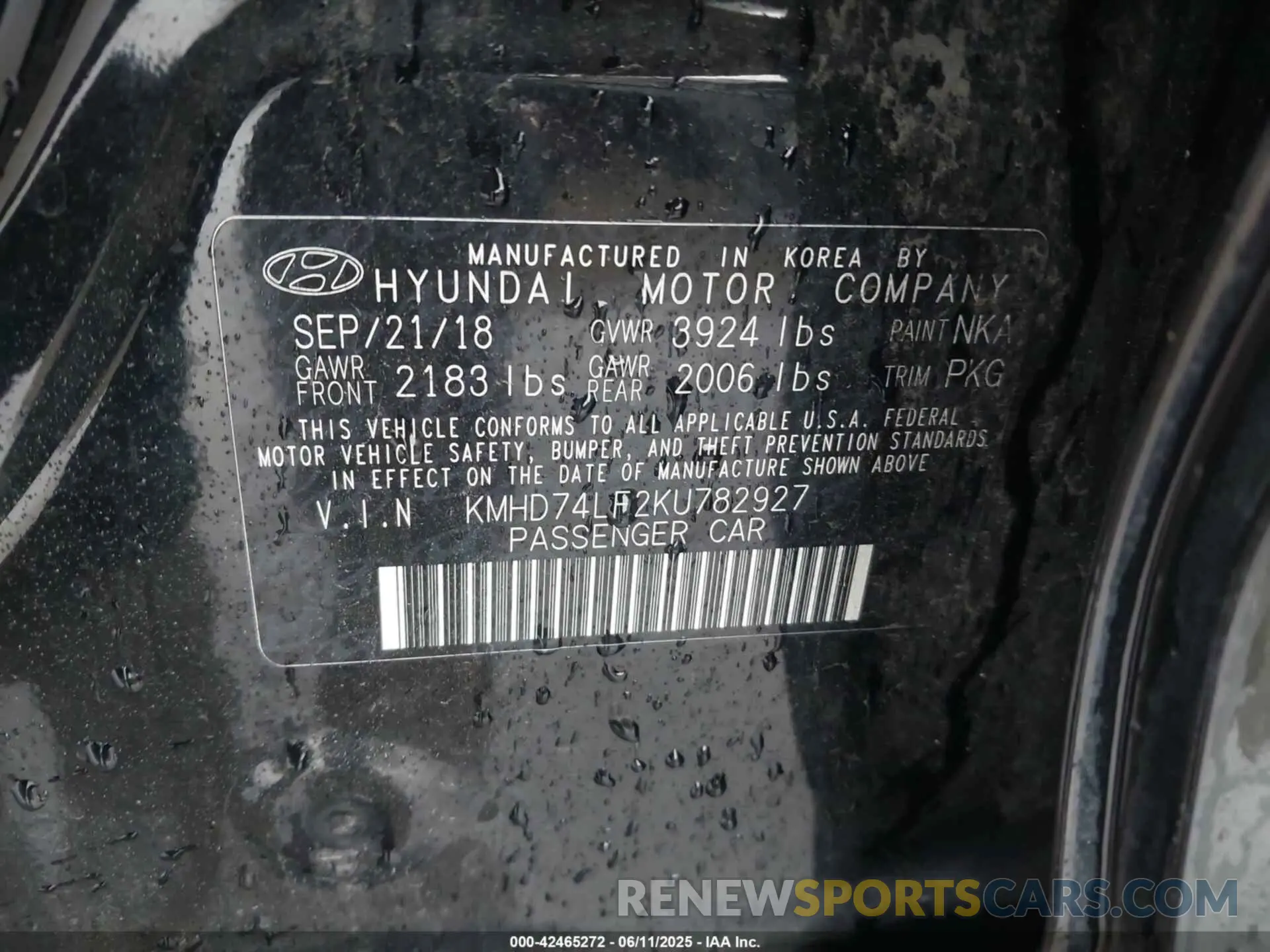 9 Photograph of a damaged car KMHD74LF2KU782927 HYUNDAI ELANTRA 2019