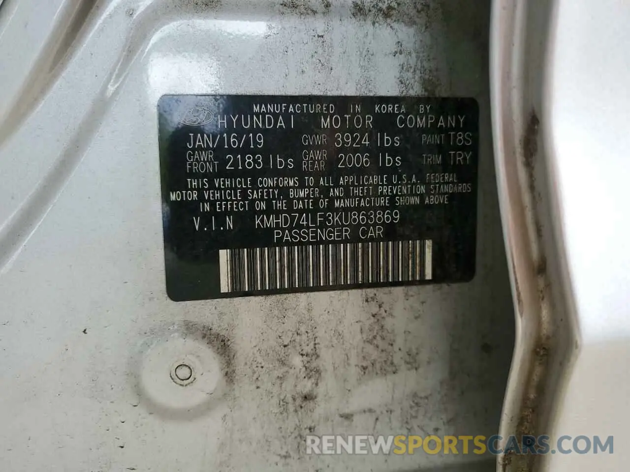12 Photograph of a damaged car KMHD74LF3KU863869 HYUNDAI ELANTRA 2019