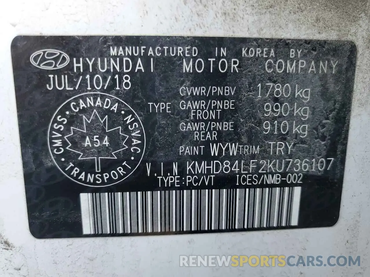 13 Photograph of a damaged car KMHD84LF2KU736107 HYUNDAI ELANTRA 2019