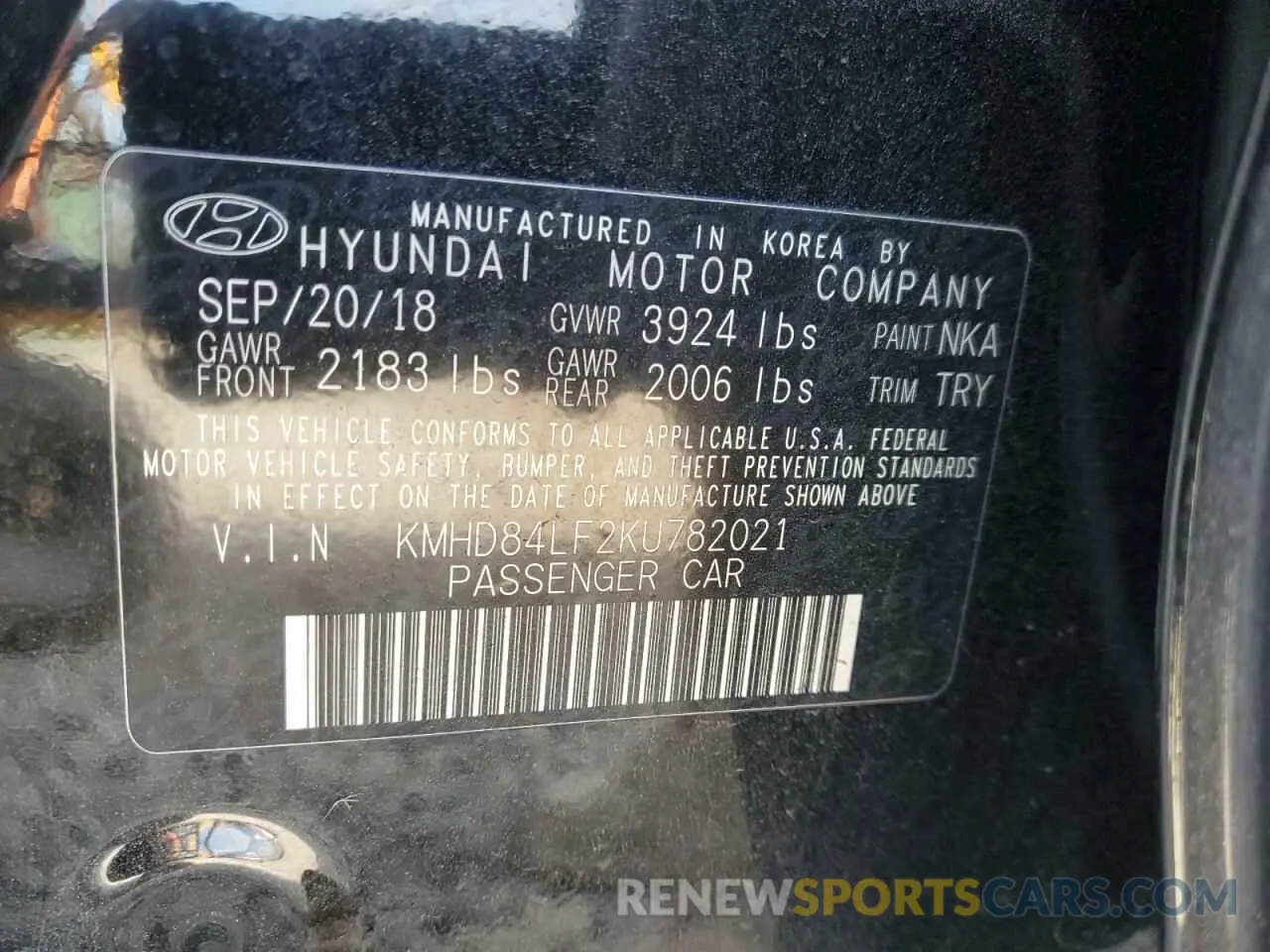 12 Photograph of a damaged car KMHD84LF2KU782021 HYUNDAI ELANTRA 2019
