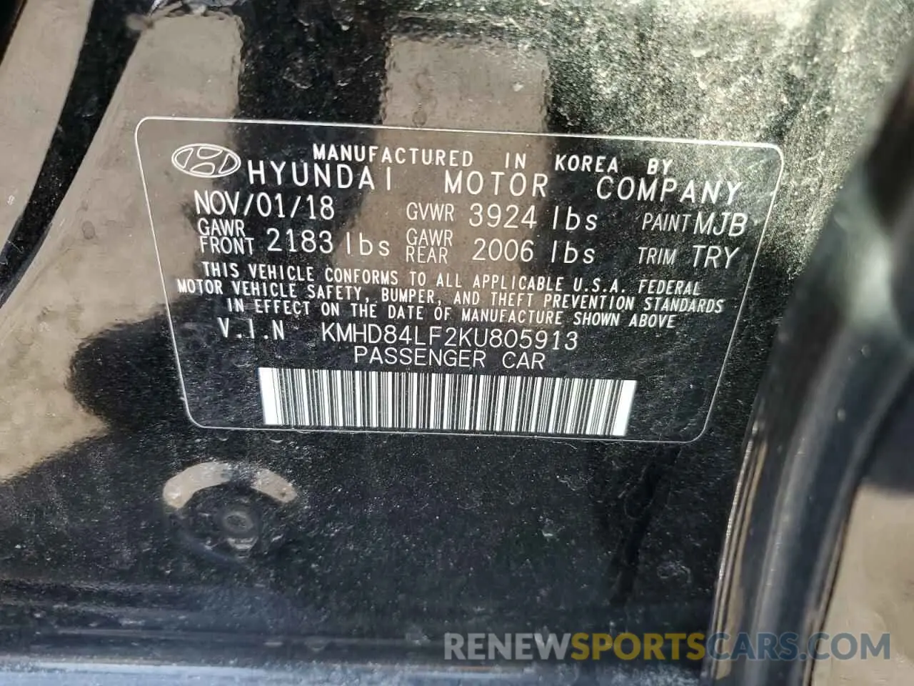 15 Фотография поврежденного автомобиля KMHD84LF2KU805913 HYUNDAI ELANTRA 2019