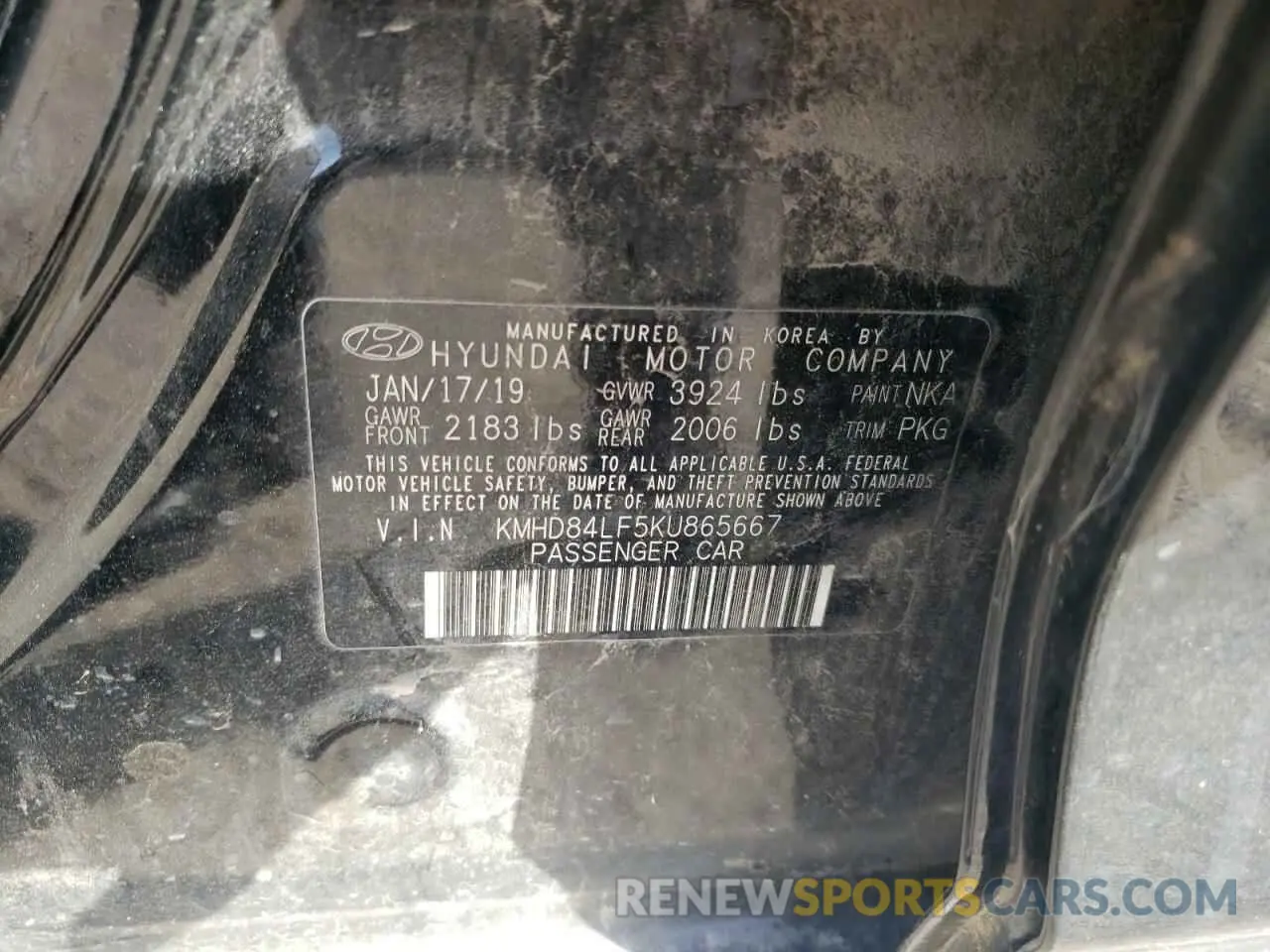 12 Фотография поврежденного автомобиля KMHD84LF5KU865667 HYUNDAI ELANTRA 2019