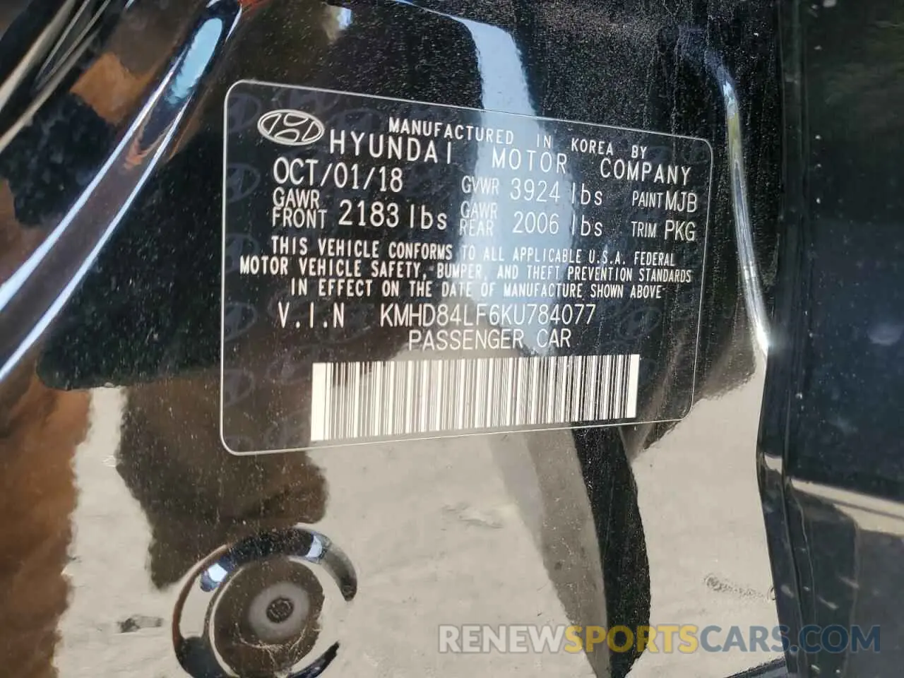 14 Photograph of a damaged car KMHD84LF6KU784077 HYUNDAI ELANTRA 2019