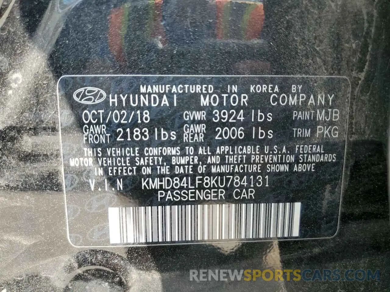 12 Photograph of a damaged car KMHD84LF8KU784131 HYUNDAI ELANTRA 2019