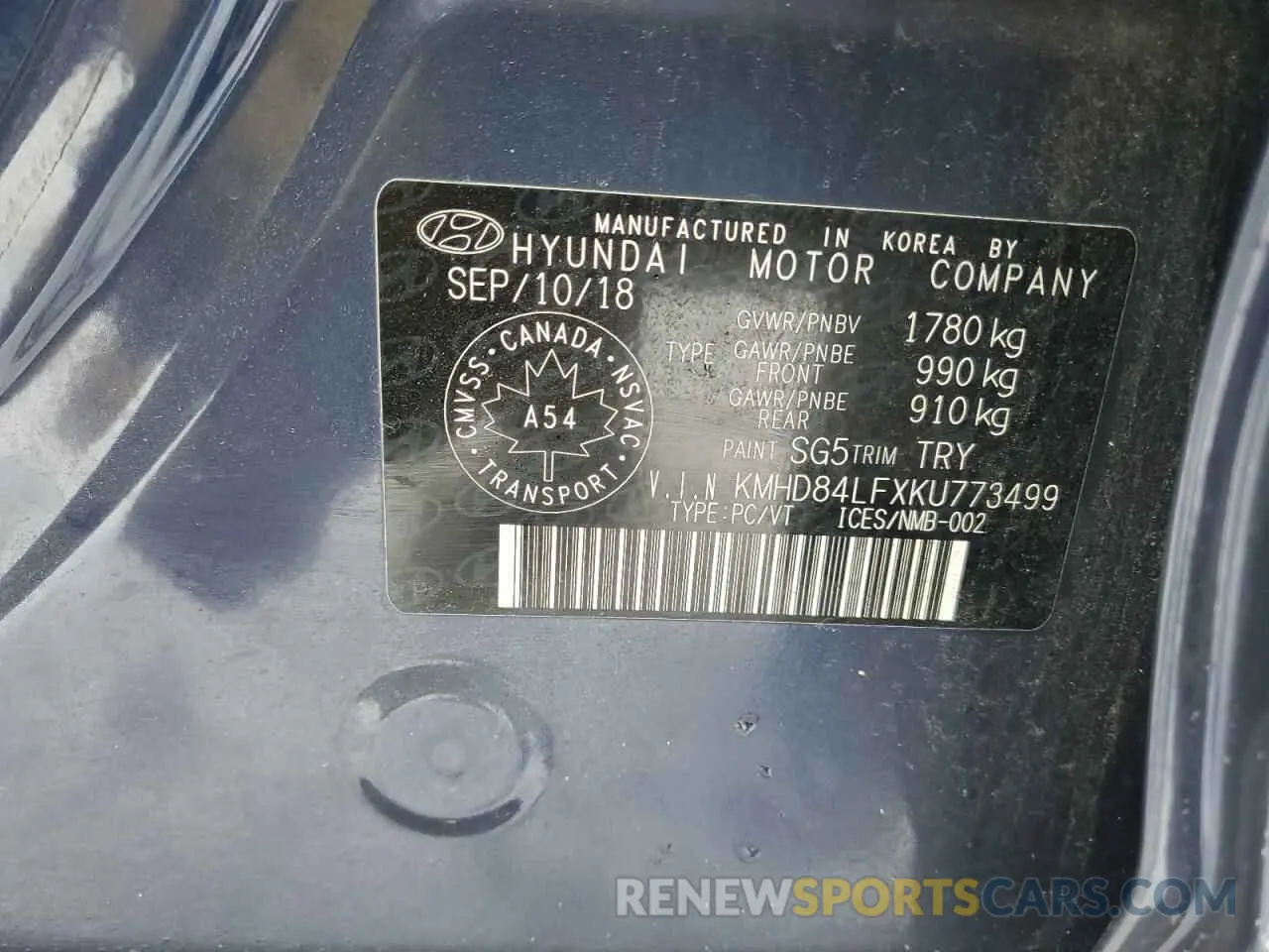 12 Фотография поврежденного автомобиля KMHD84LFXKU773499 HYUNDAI ELANTRA 2019